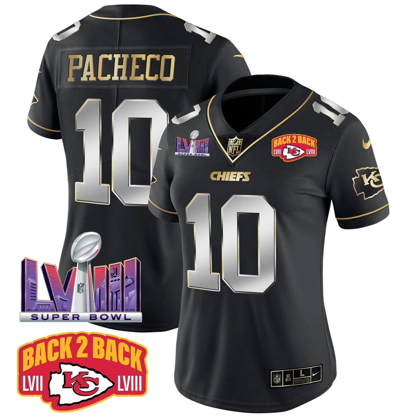 Camisa NFL Women’s Super Bowl LVIII & Back 2 Back Patch Vapor Jersey V2