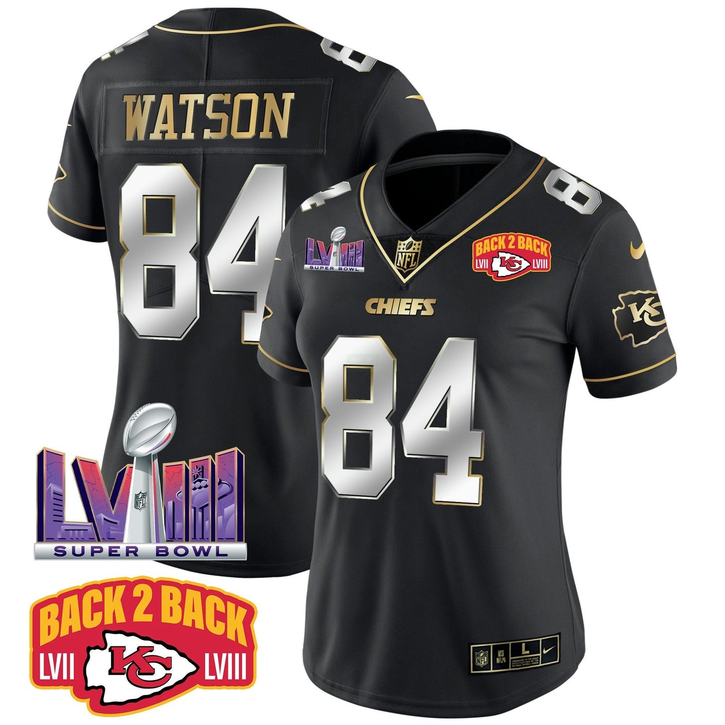 Camisa NFL Women’s Super Bowl LVIII & Back 2 Back Patch Vapor Jersey V2