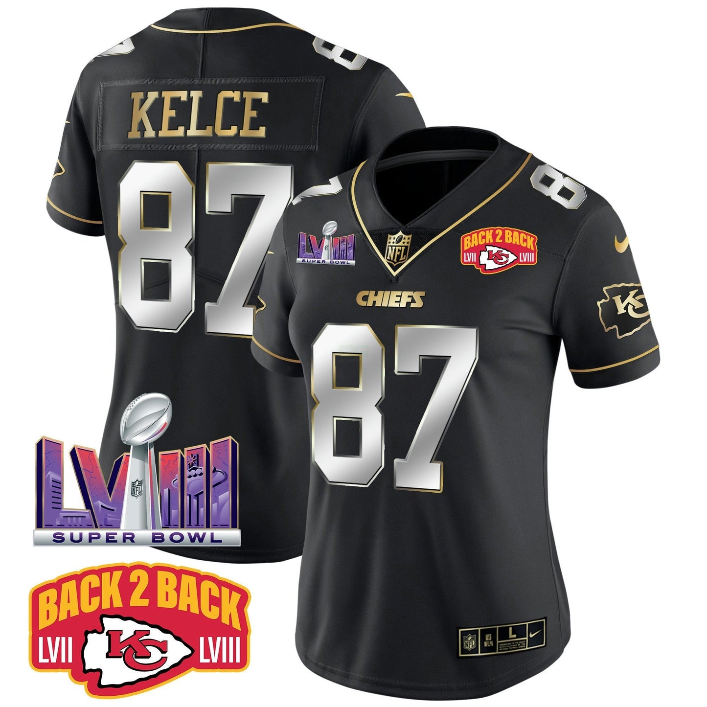 Camisa NFL Women’s Super Bowl LVIII & Back 2 Back Patch Vapor Jersey V2