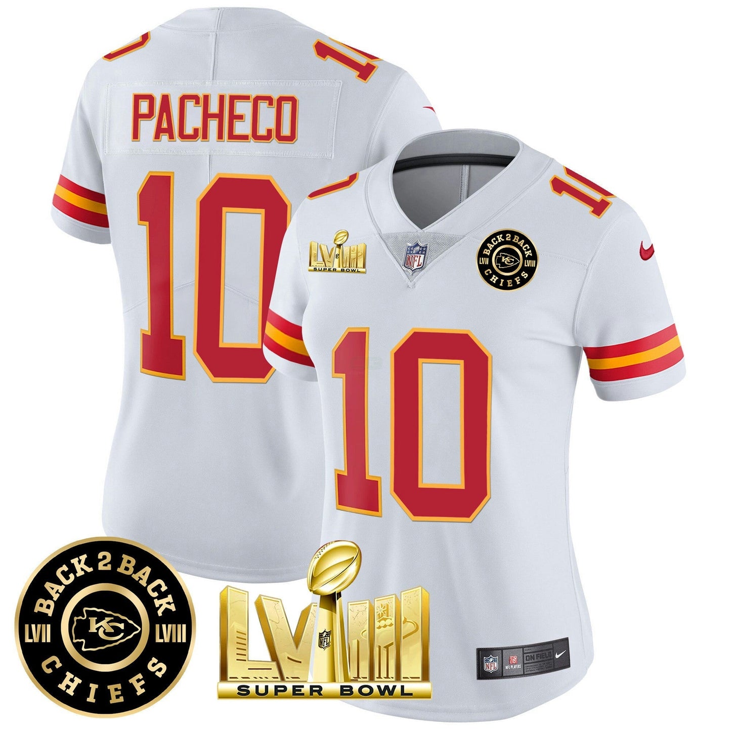 Camisa NFL Women’s Super Bowl LVIII & Back 2 Back Patch Vapor Jersey V3