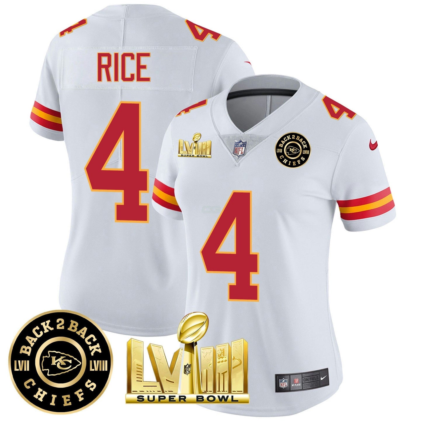 Camisa NFL Women’s Super Bowl LVIII & Back 2 Back Patch Vapor Jersey V3