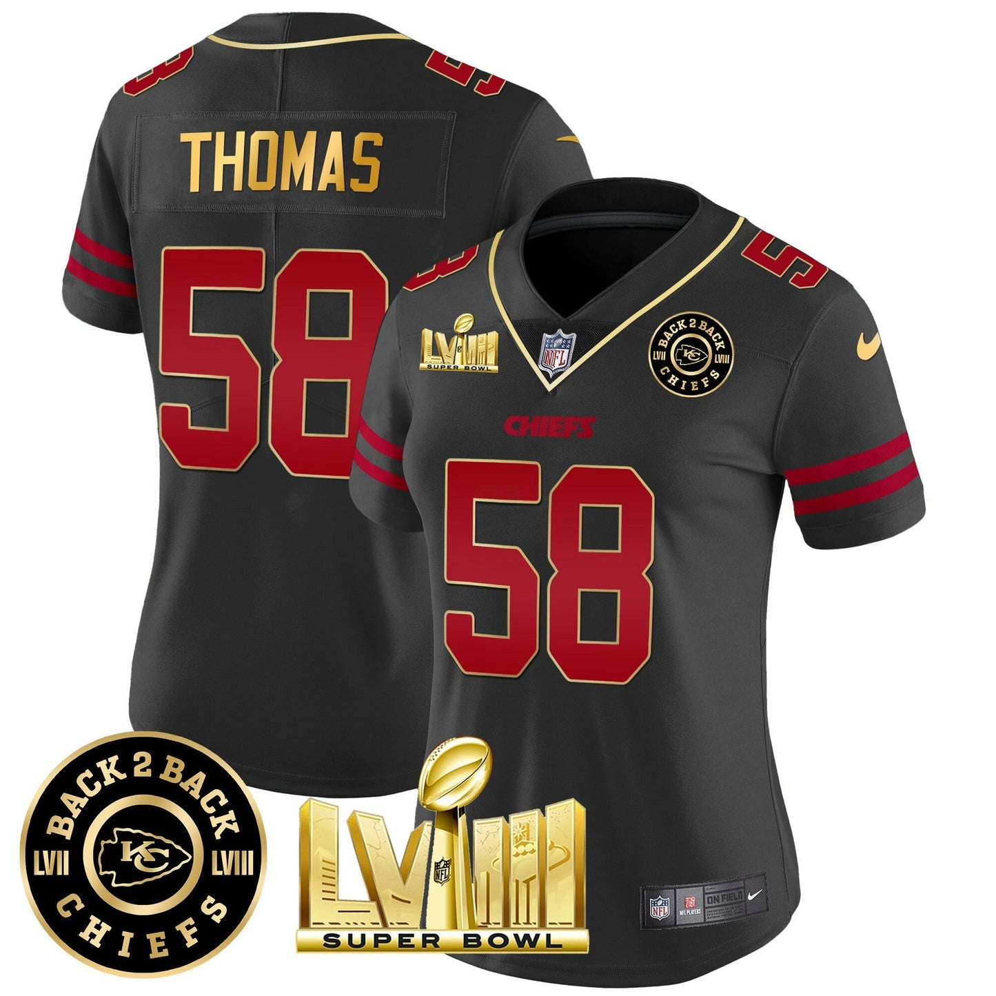 Camisa NFL Women’s Super Bowl LVIII & Back 2 Back Patch Vapor Jersey V3