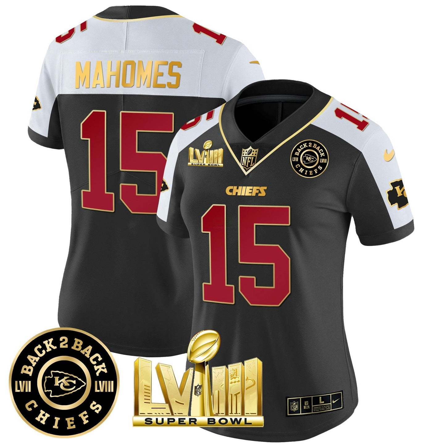 Camisa NFL Women’s Super Bowl LVIII & Back 2 Back Patch Vapor Jersey V3