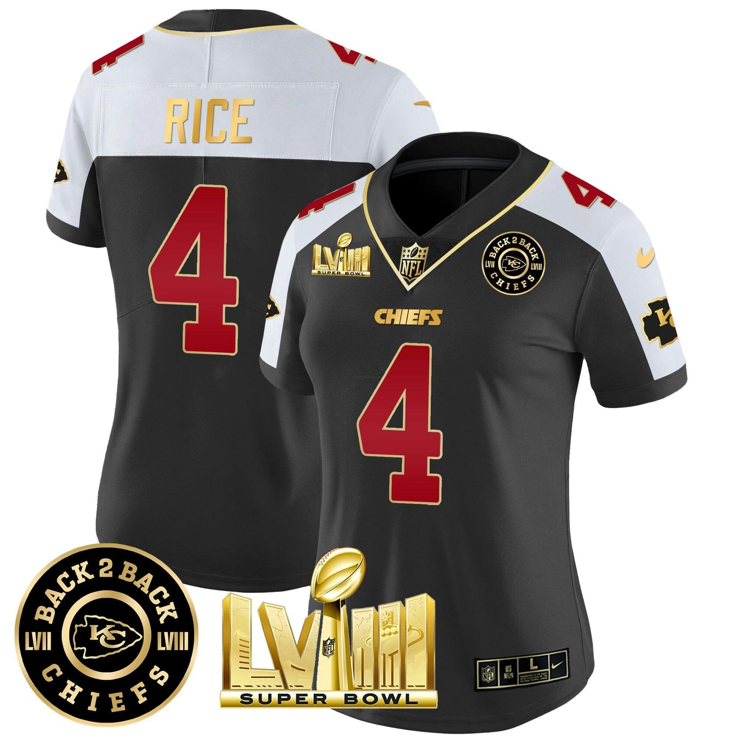 Camisa NFL Women’s Super Bowl LVIII & Back 2 Back Patch Vapor Jersey V3