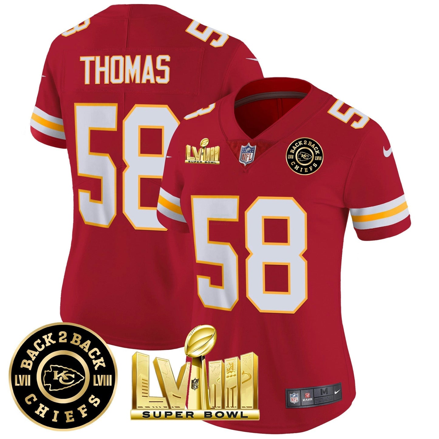 Camisa NFL Women’s Super Bowl LVIII & Back 2 Back Patch Vapor Jersey V3