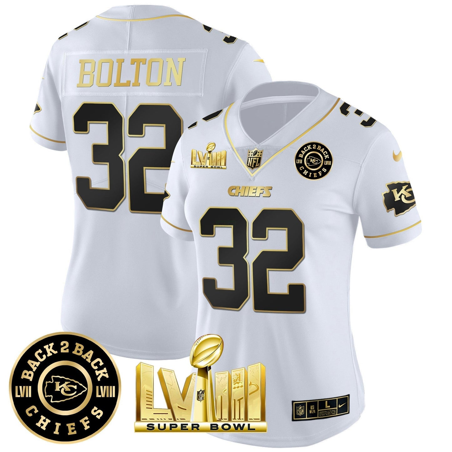 Camisa NFL Women’s Super Bowl LVIII & Back 2 Back Patch Vapor Jersey V4