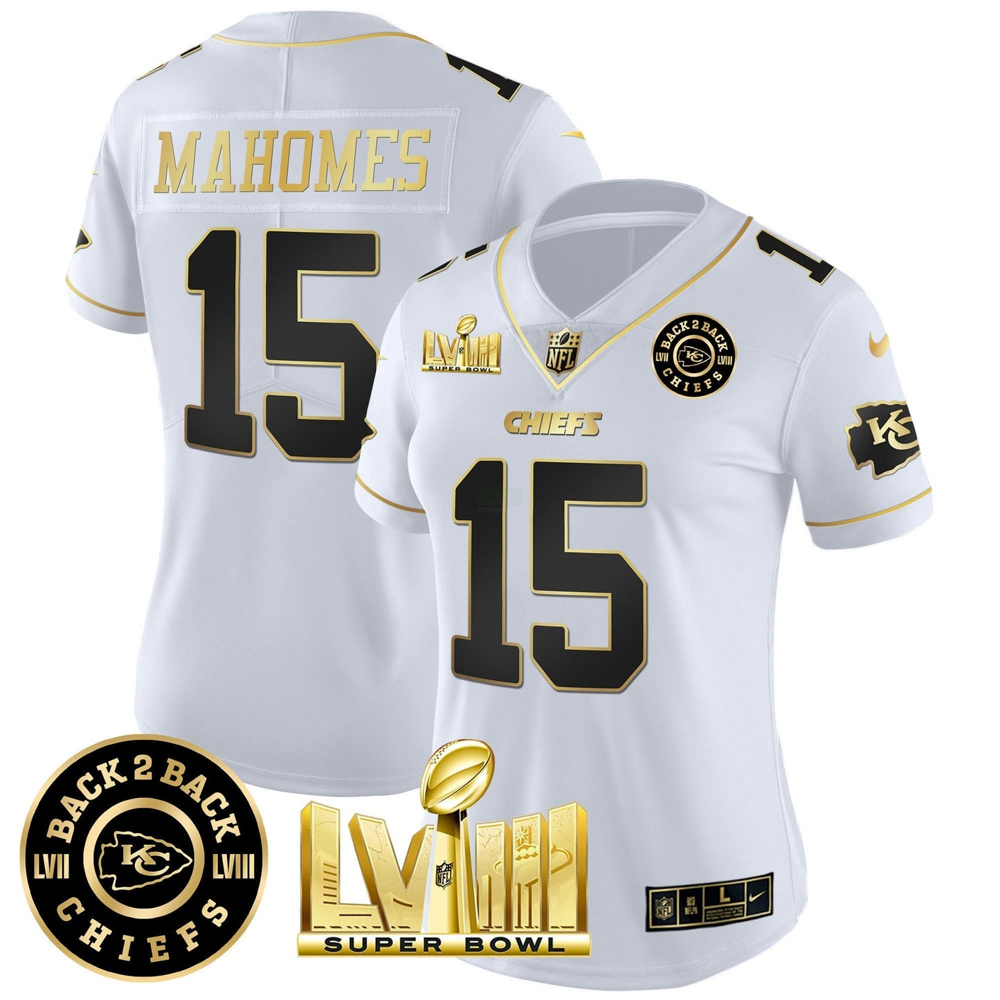 Camisa NFL Women’s Super Bowl LVIII & Back 2 Back Patch Vapor Jersey V4
