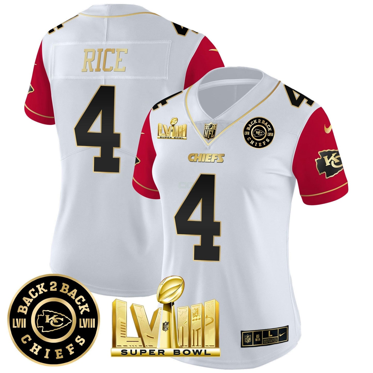 Camisa NFL Women’s Super Bowl LVIII & Back 2 Back Patch Vapor Jersey V4
