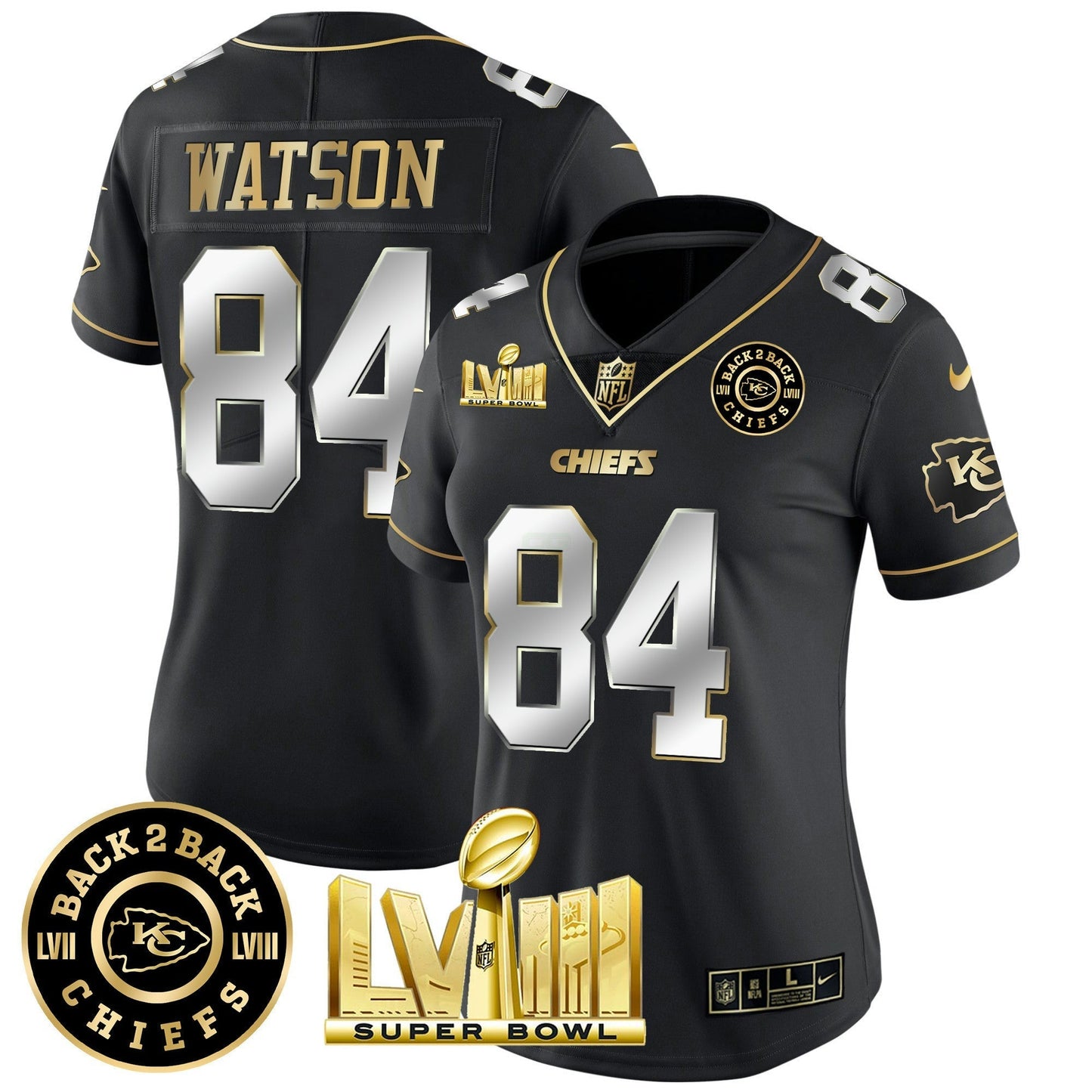Camisa NFL Women’s Super Bowl LVIII & Back 2 Back Patch Vapor Jersey V4