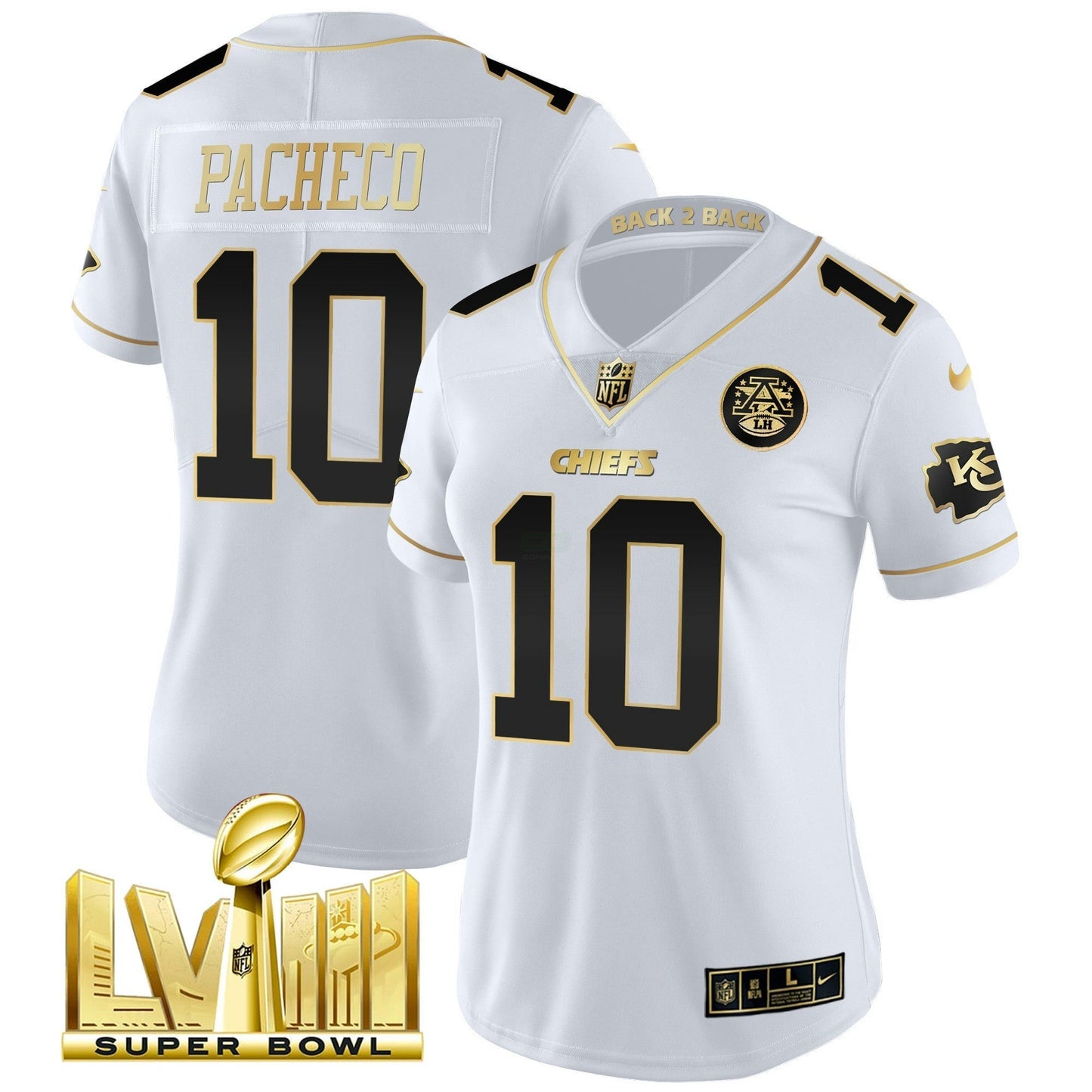 Camisa NFL Women’s Super Bowl LVIII & Back 2 Back Patch Vapor Jersey V5