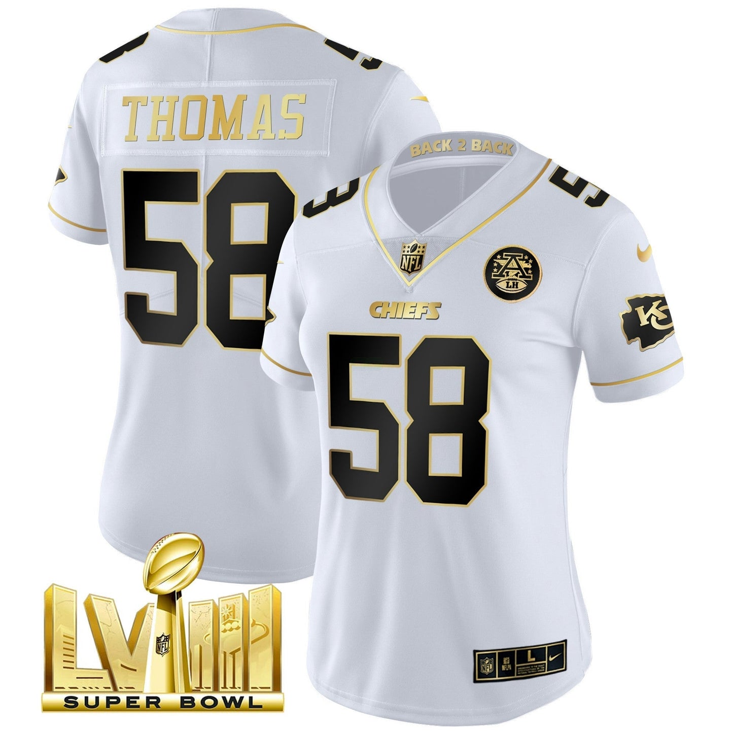 Camisa NFL Women’s Super Bowl LVIII & Back 2 Back Patch Vapor Jersey V5