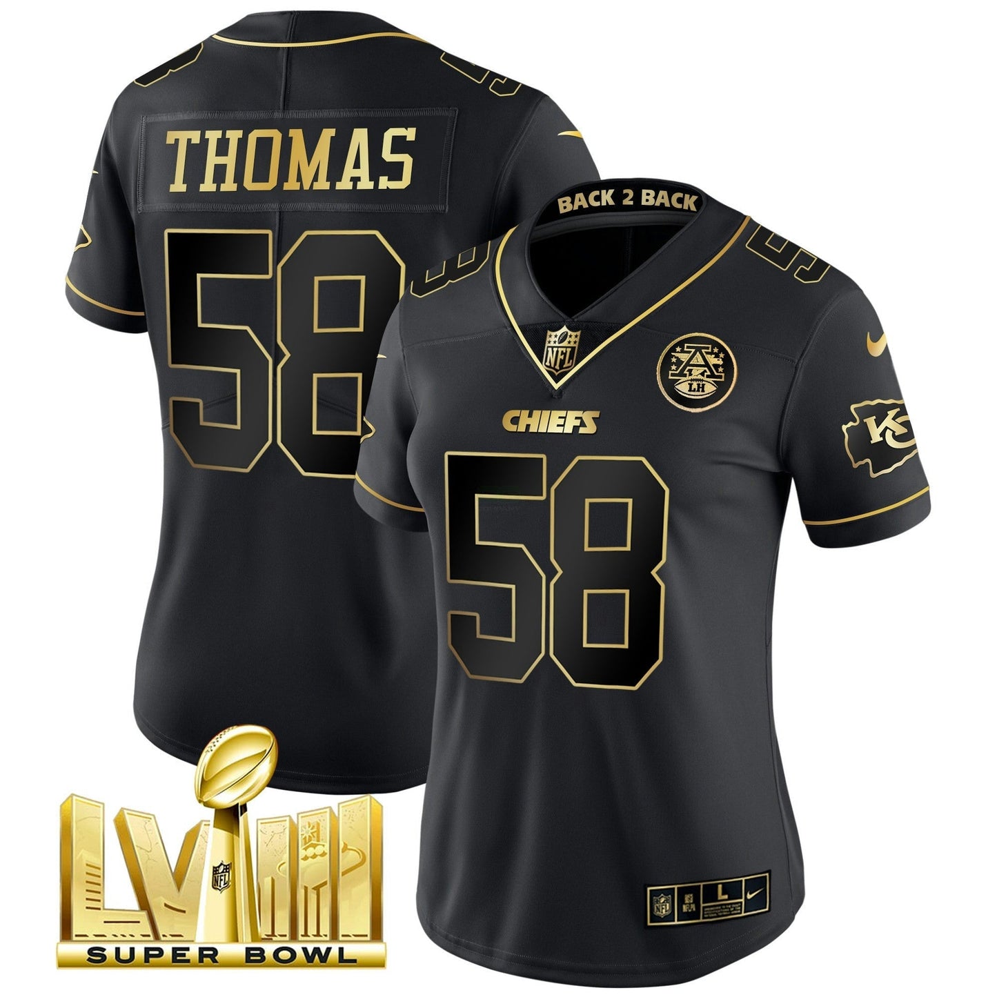 Camisa NFL Women’s Super Bowl LVIII & Back 2 Back Patch Vapor Jersey V5
