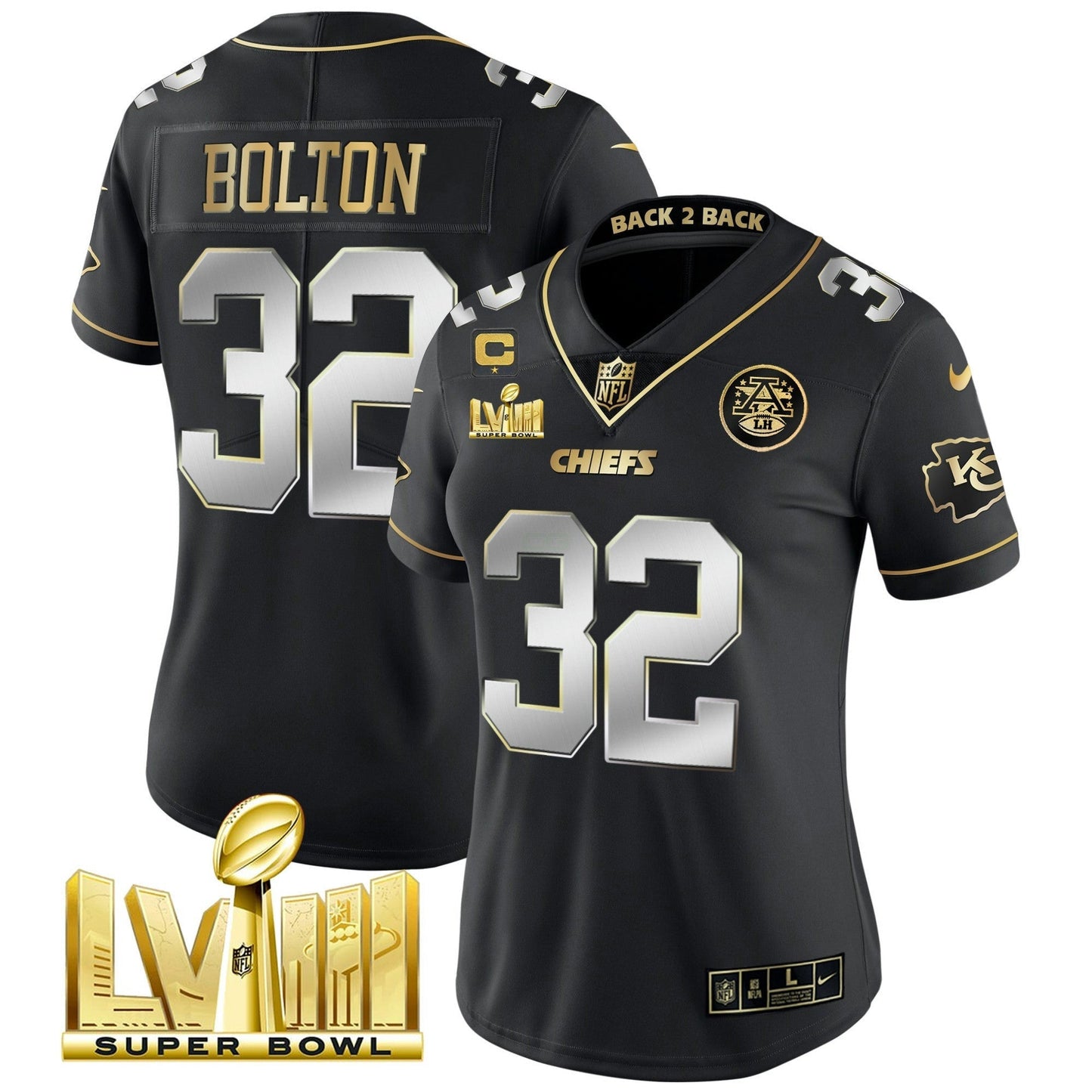 Camisa NFL Women’s Super Bowl LVIII & Back 2 Back Patch Vapor Jersey V5