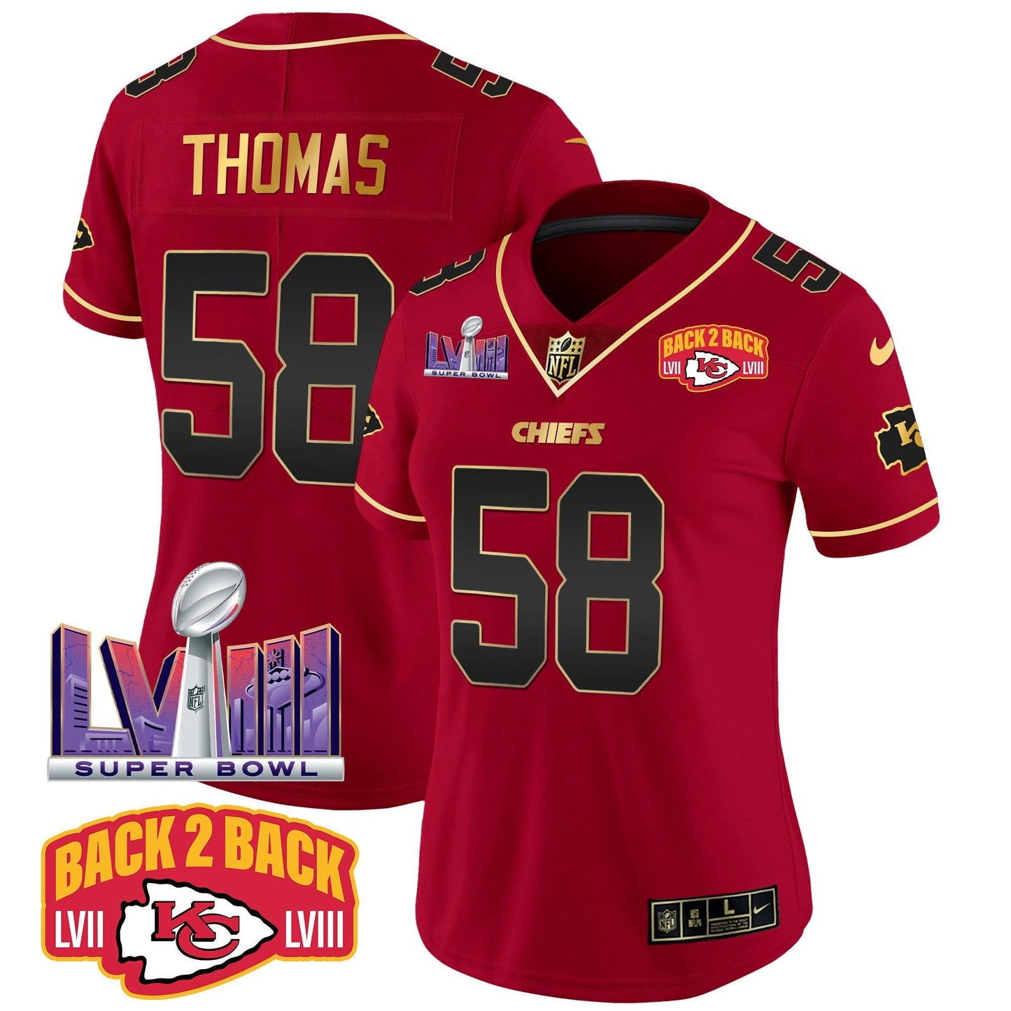Camisa NFL Women’s Super Bowl LVIII & Back 2 Back Patch Vapor Jersey