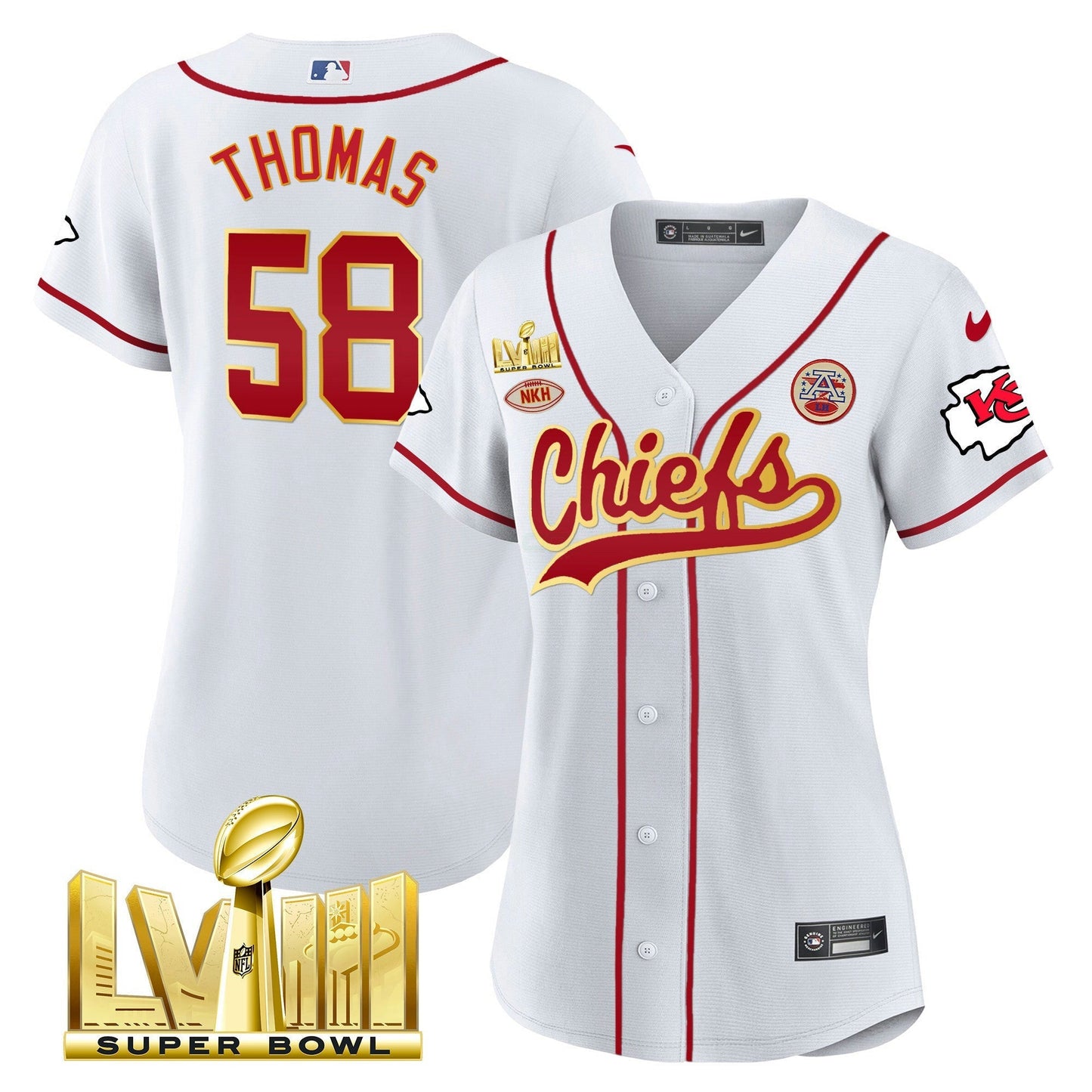 Camisa NFL Kansas City Chiefs Women’s Super Bowl LVIII Dourada Patch Jersey