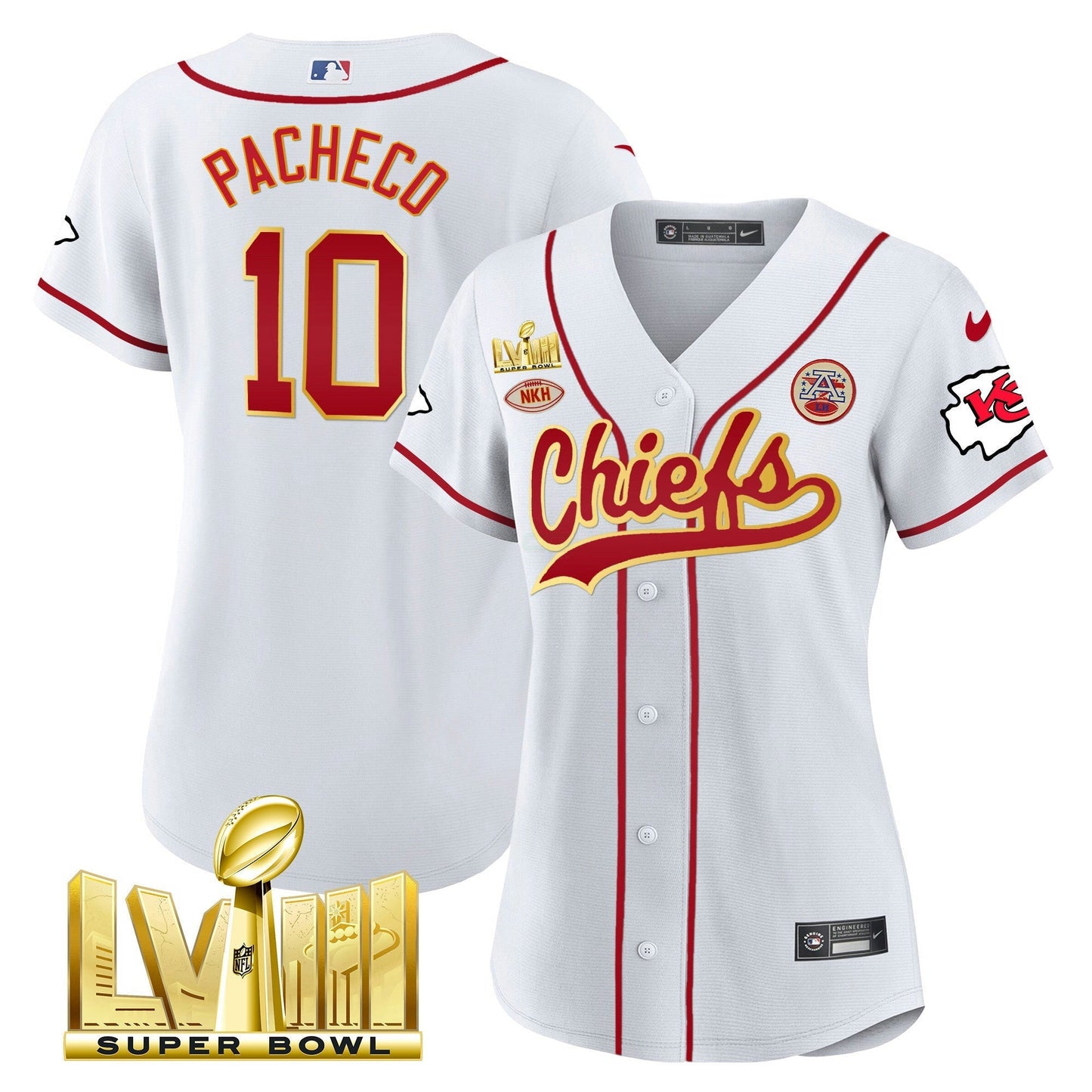 Camisa NFL Kansas City Chiefs Women’s Super Bowl LVIII Dourada Patch Jersey