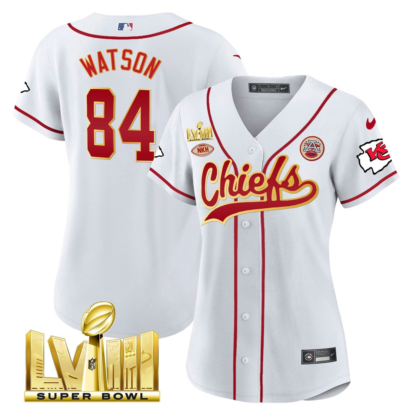Camisa NFL Kansas City Chiefs Women’s Super Bowl LVIII Dourada Patch Jersey