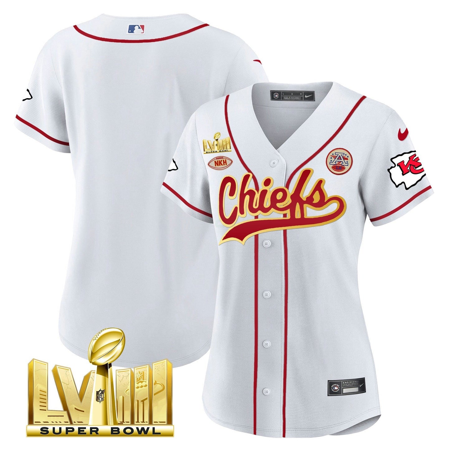 Camisa NFL Kansas City Chiefs Women’s Super Bowl LVIII Dourada Patch Jersey