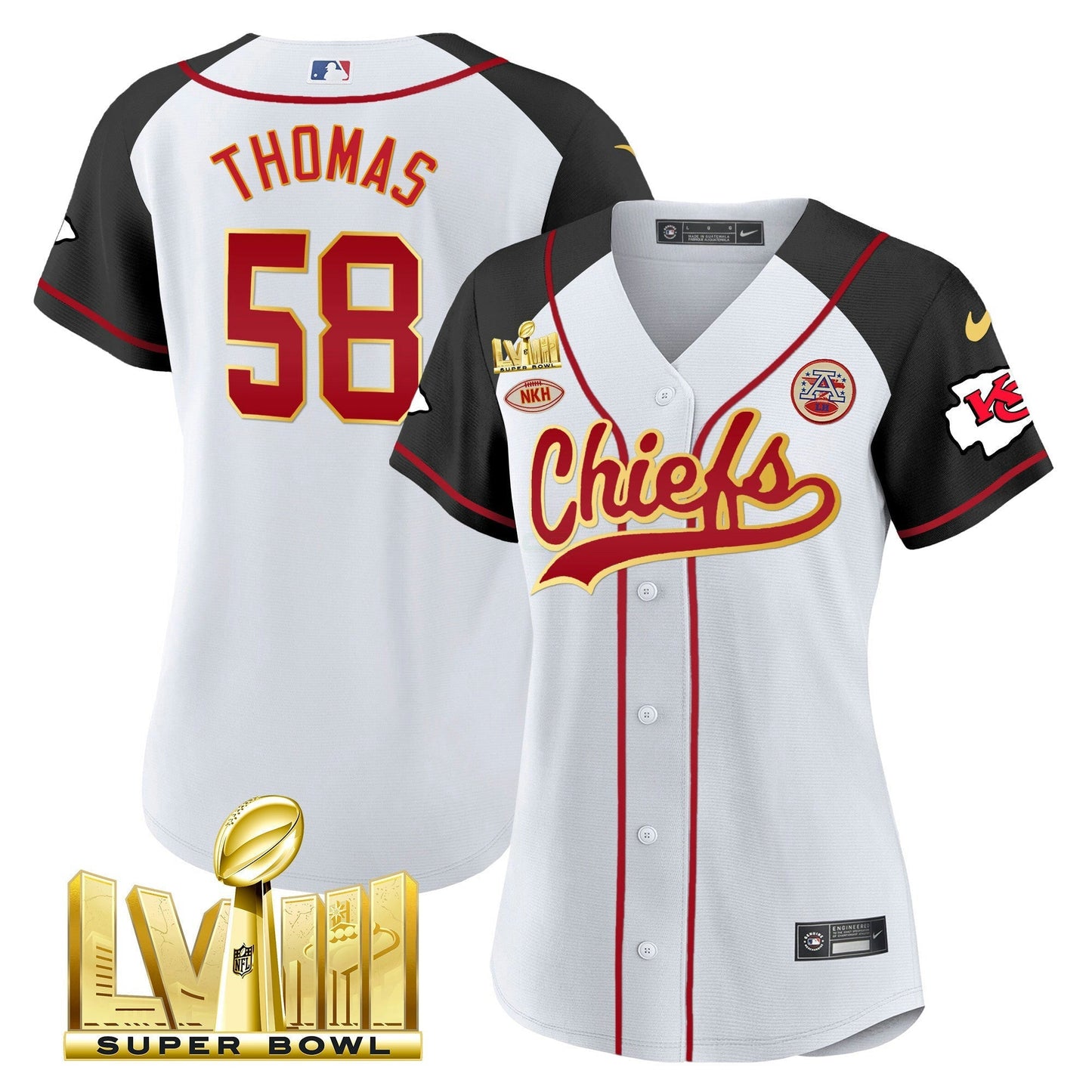 Camisa NFL Kansas City Chiefs Women’s Super Bowl LVIII Dourada Patch Jersey