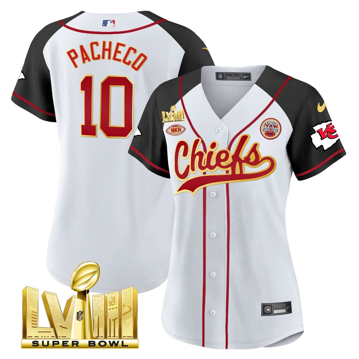 Camisa NFL Kansas City Chiefs Women’s Super Bowl LVIII Dourada Patch Jersey