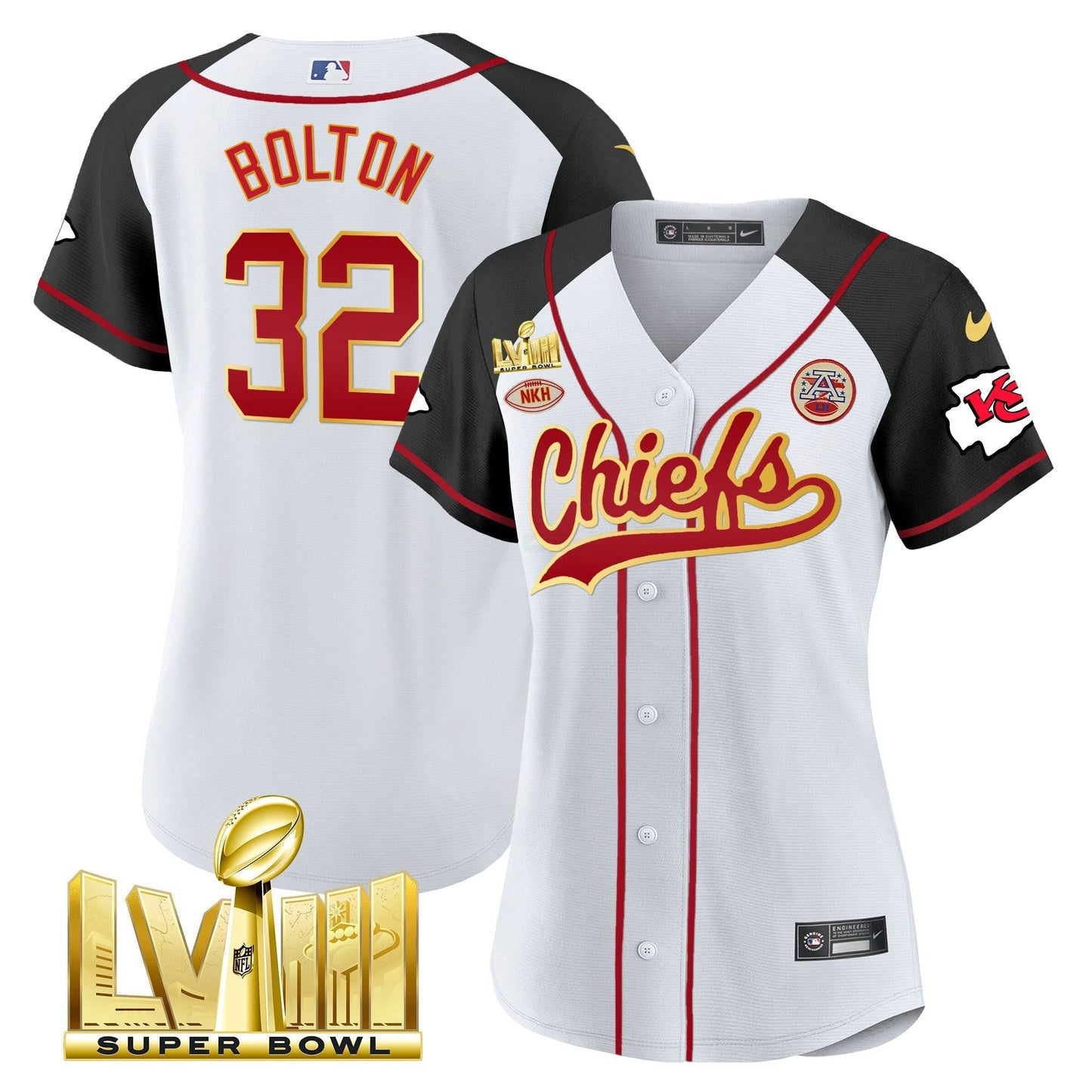 Camisa NFL Kansas City Chiefs Women’s Super Bowl LVIII Dourada Patch Jersey