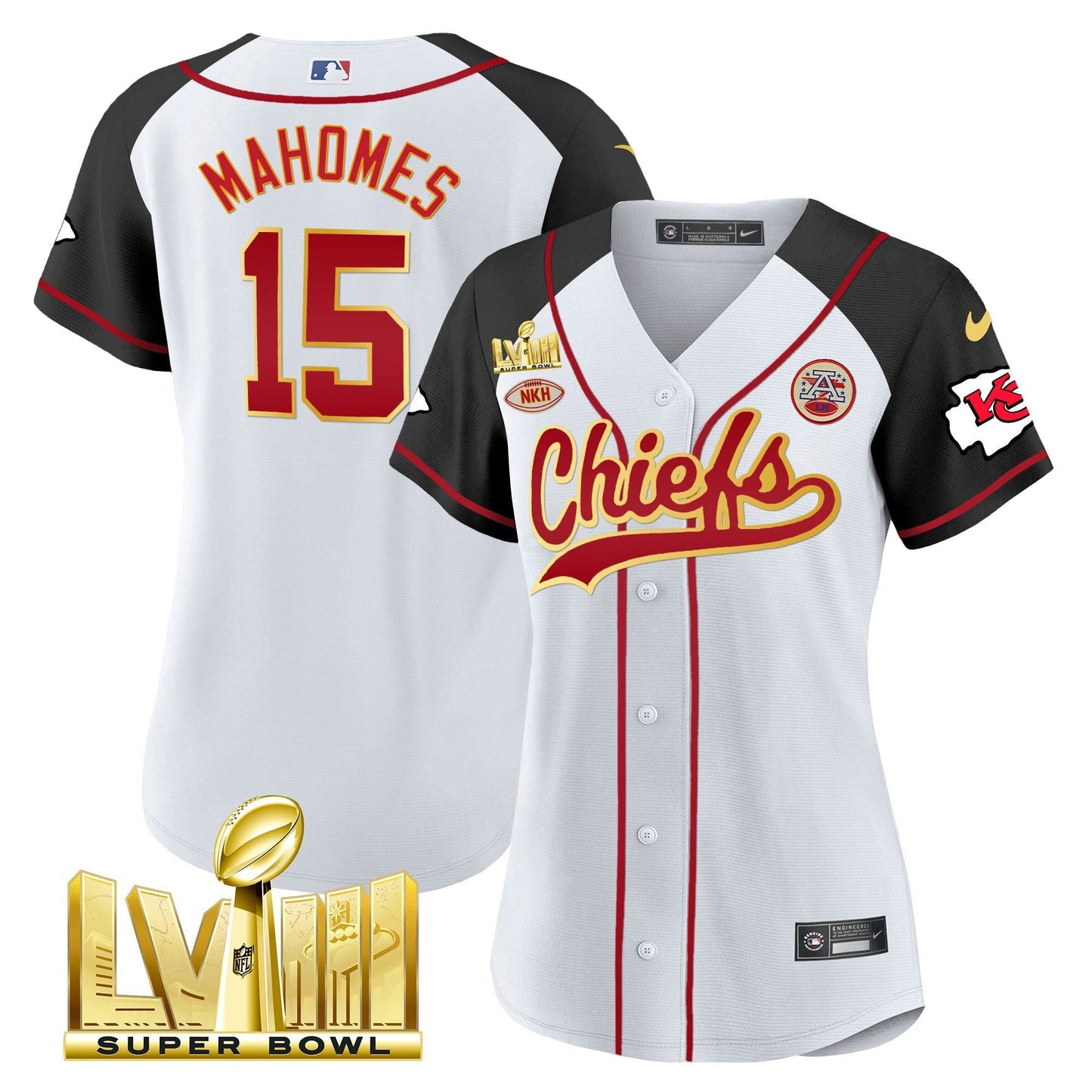 Camisa NFL Kansas City Chiefs Women’s Super Bowl LVIII Dourada Patch Jersey