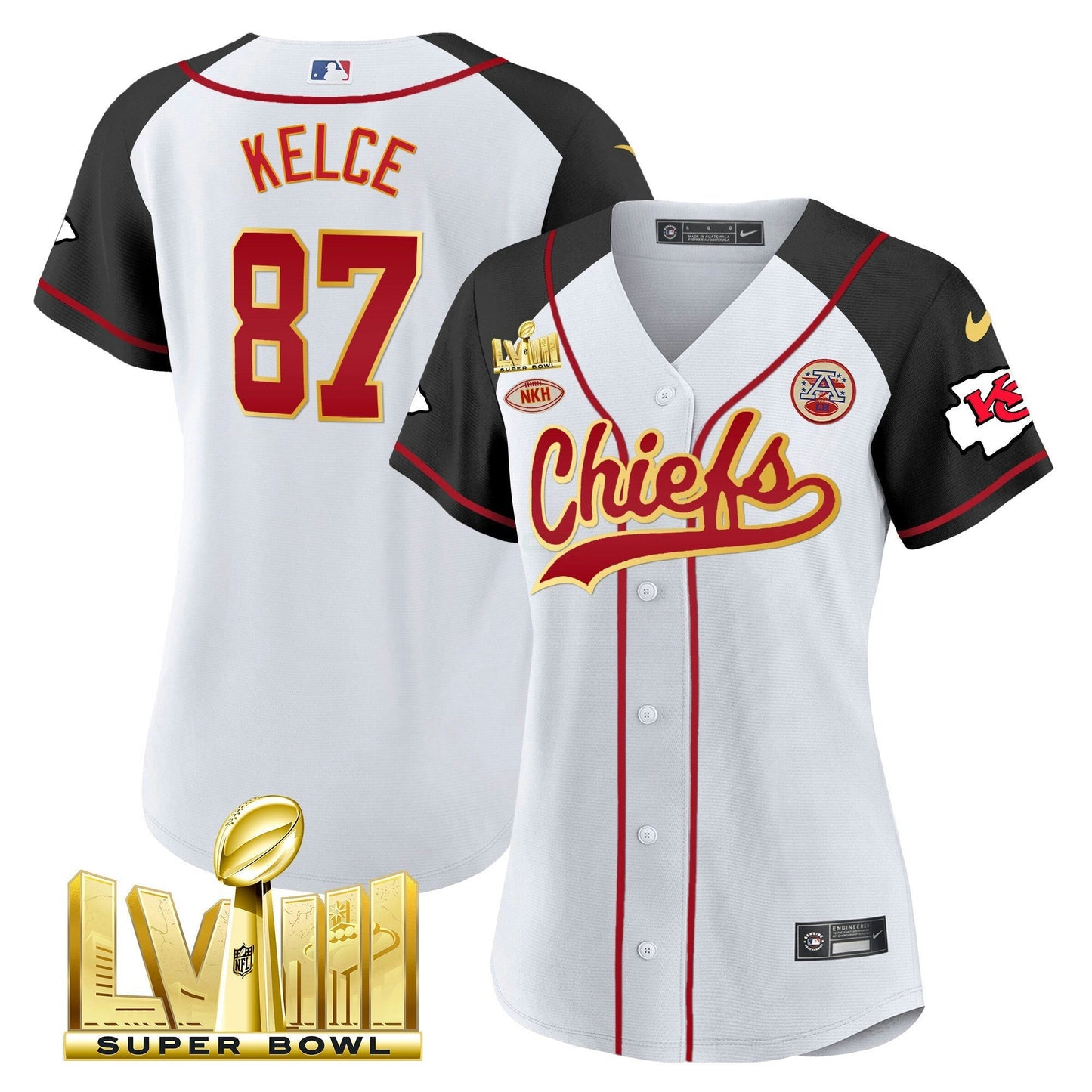 Camisa NFL Kansas City Chiefs Women’s Super Bowl LVIII Dourada Patch Jersey