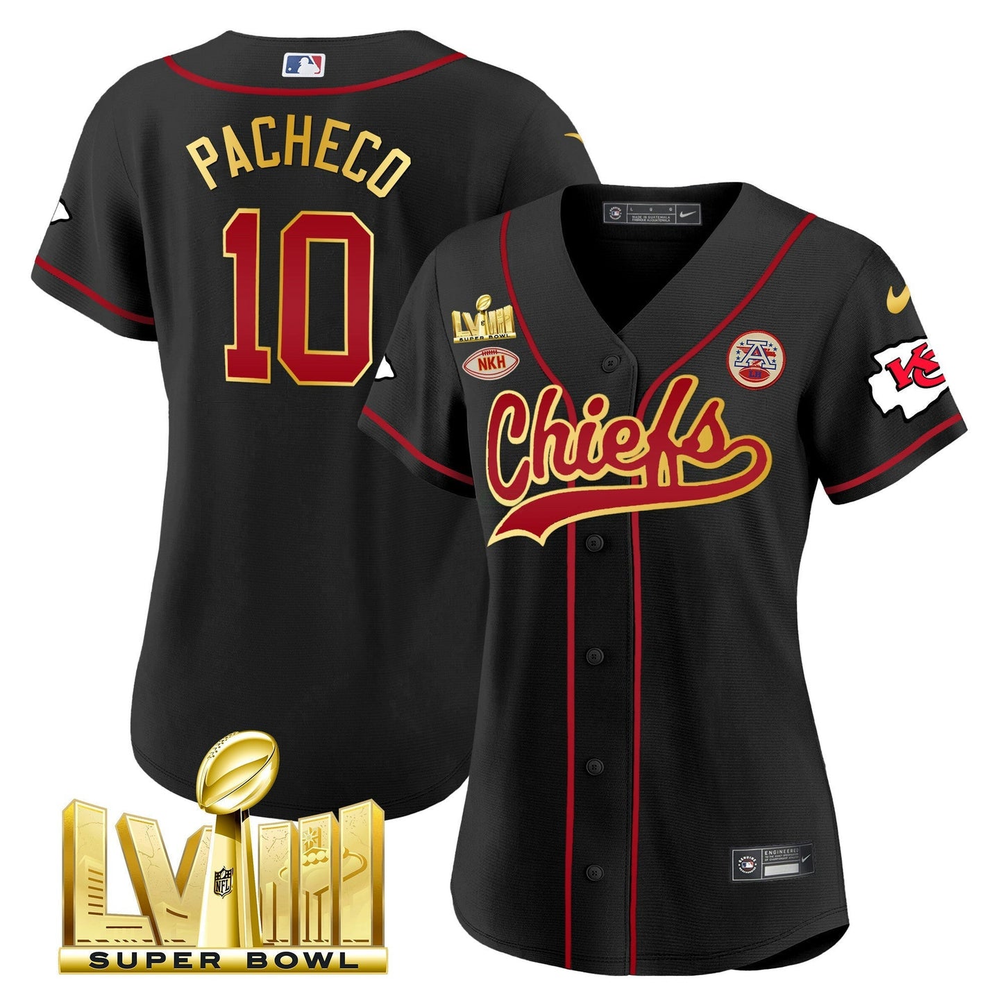 Camisa NFL Kansas City Chiefs Women’s Super Bowl LVIII Dourada Patch Jersey