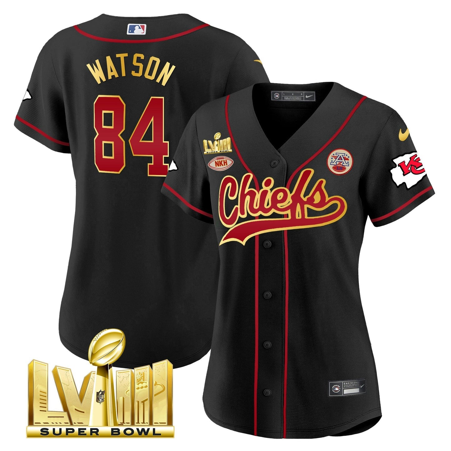 Camisa NFL Kansas City Chiefs Women’s Super Bowl LVIII Dourada Patch Jersey