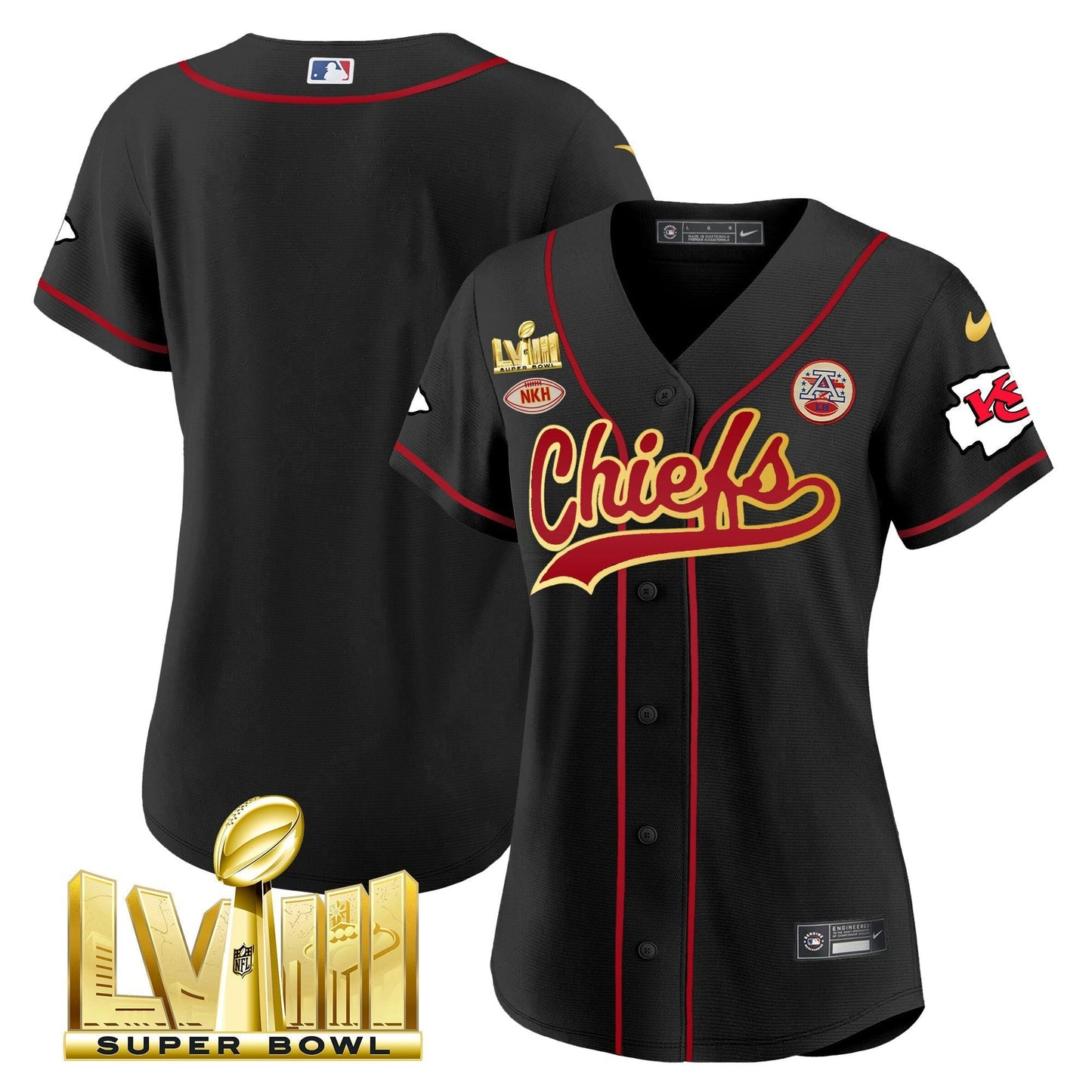 Camisa NFL Kansas City Chiefs Women’s Super Bowl LVIII Dourada Patch Jersey