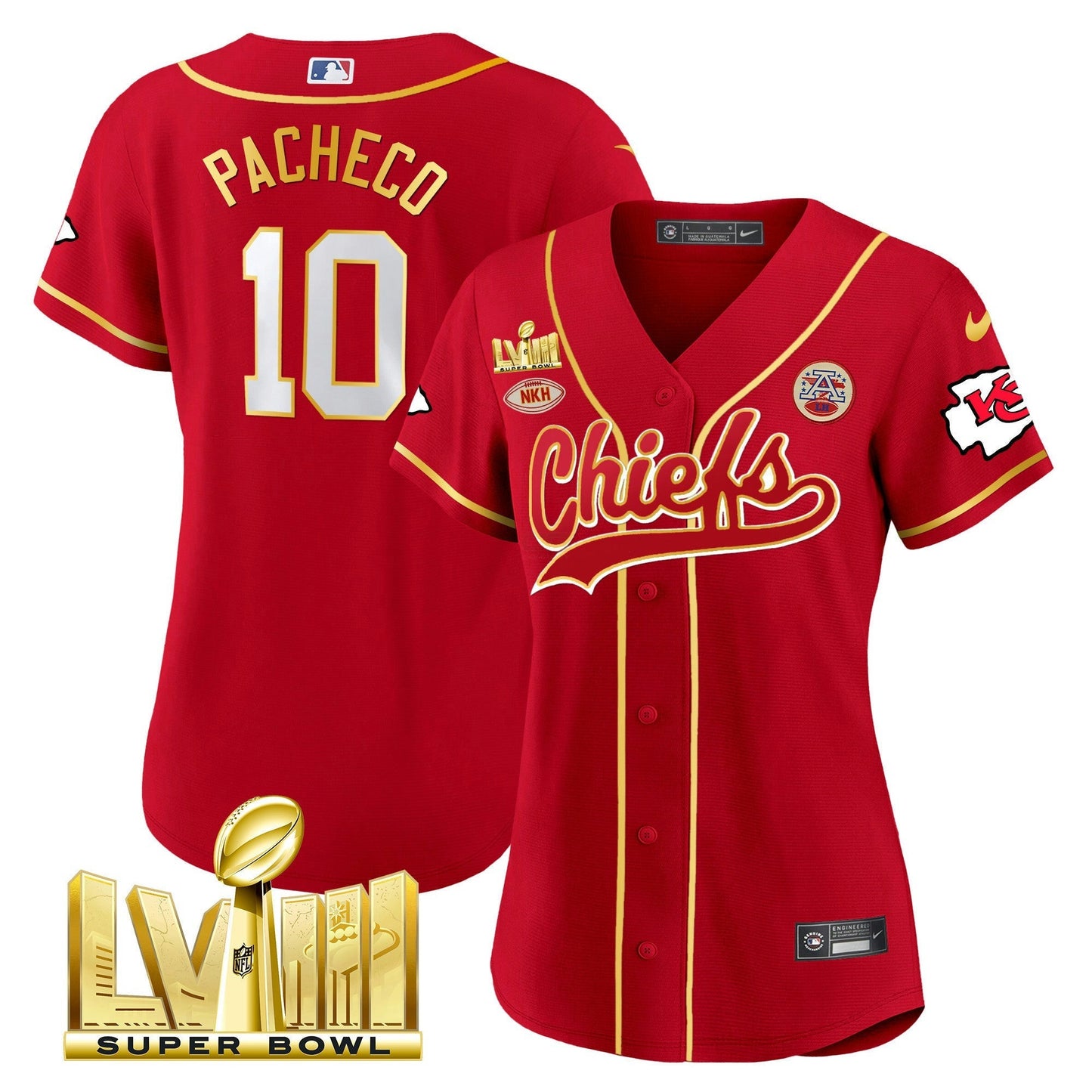 Camisa NFL Kansas City Chiefs Women’s Super Bowl LVIII Dourada Patch Jersey