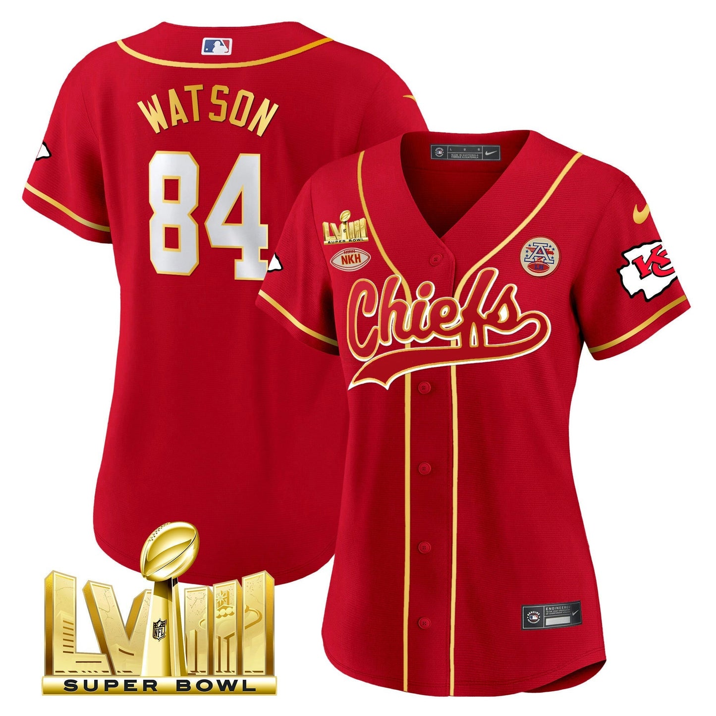 Camisa NFL Kansas City Chiefs Women’s Super Bowl LVIII Dourada Patch Jersey