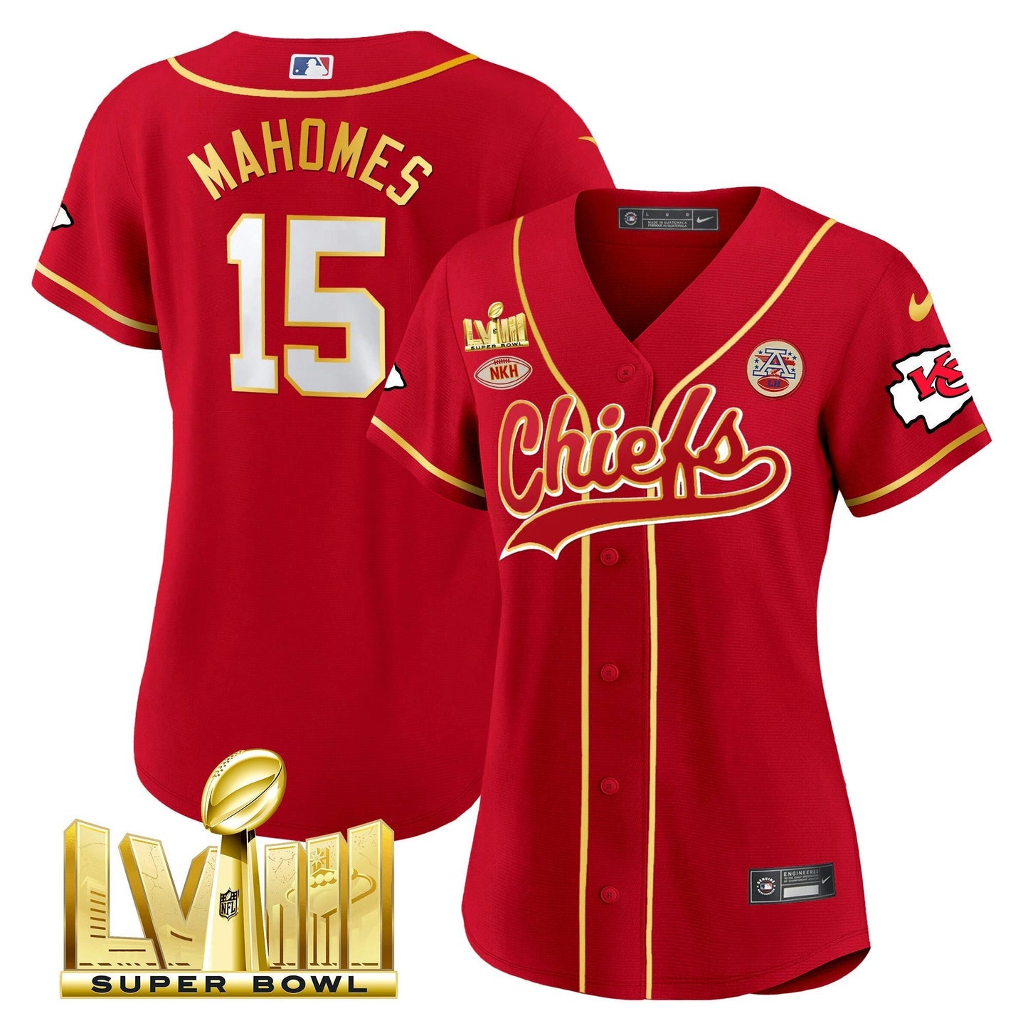 Camisa NFL Kansas City Chiefs Women’s Super Bowl LVIII Dourada Patch Jersey