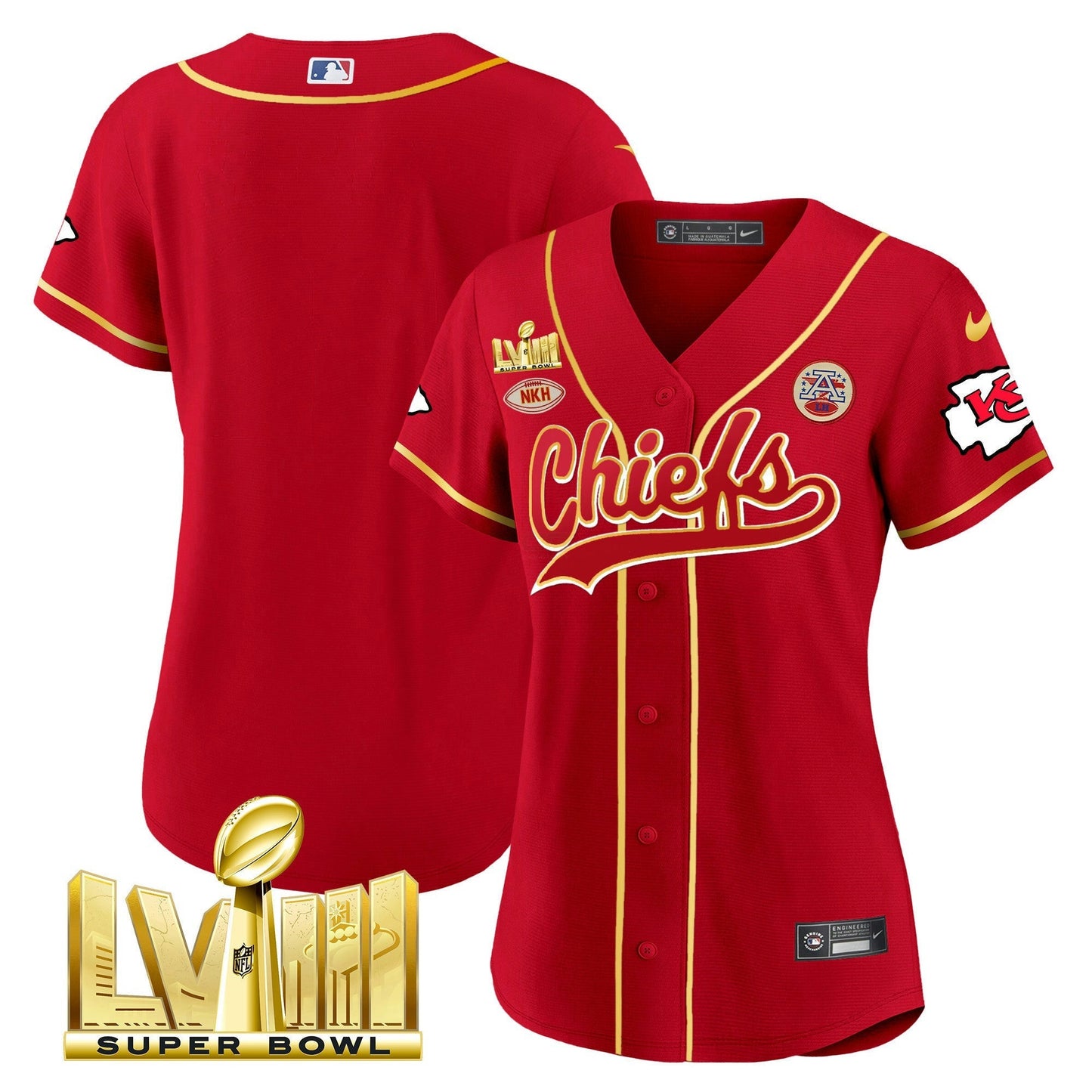 Camisa NFL Kansas City Chiefs Women’s Super Bowl LVIII Dourada Patch Jersey