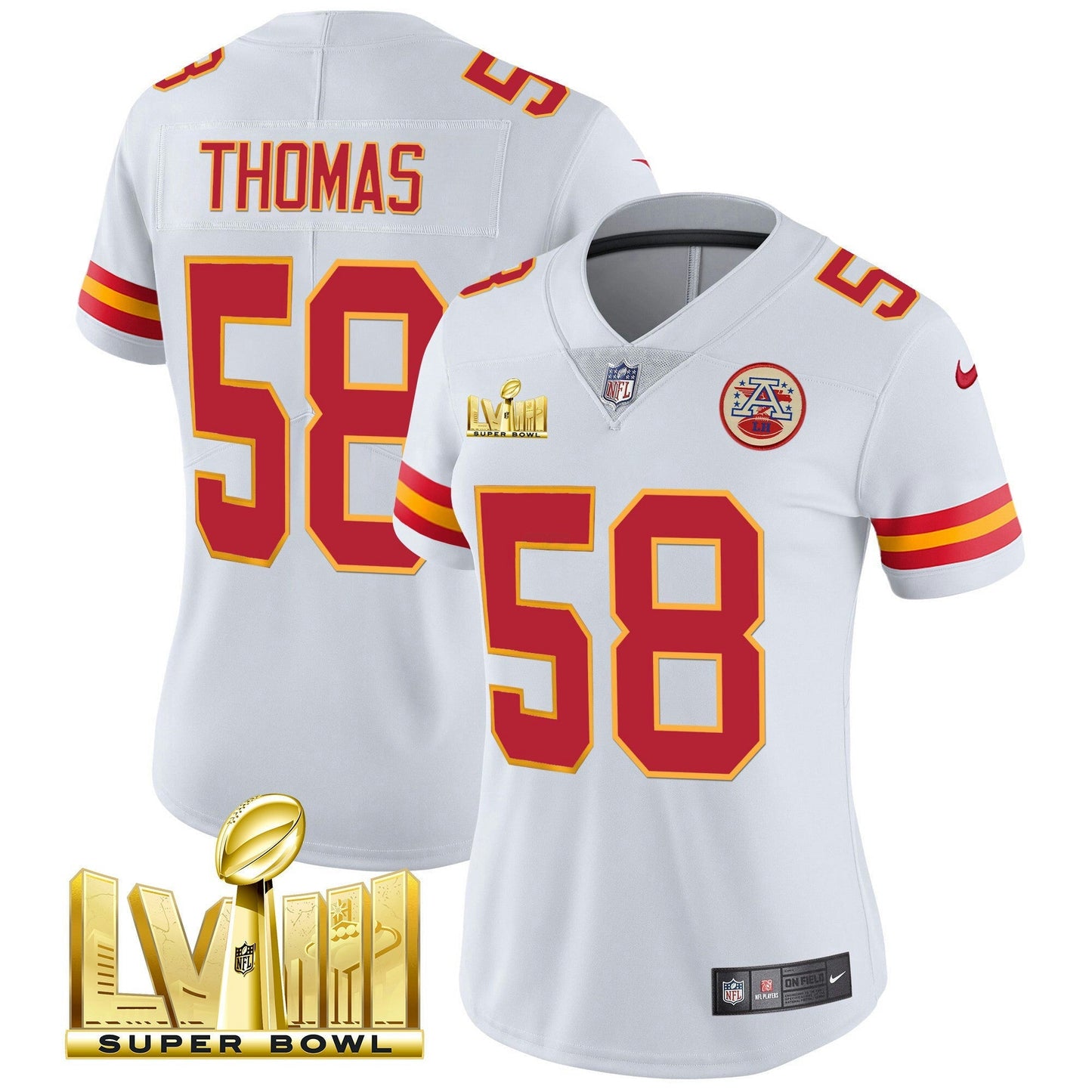 Camisa NFL Kansas City Chiefs Women’s Super Bowl LVIII Dourada Patch Vapor Jersey