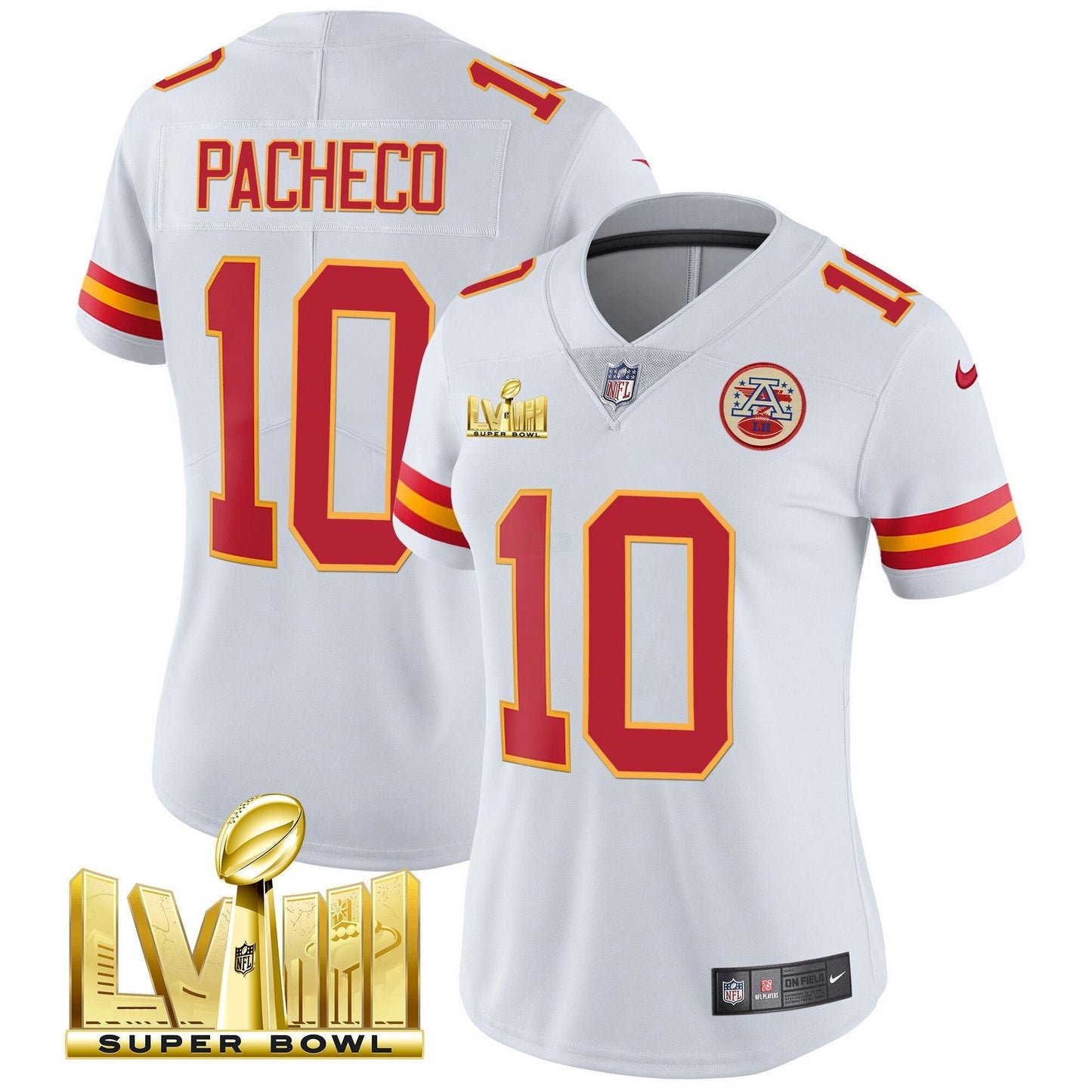 Camisa NFL Kansas City Chiefs Women’s Super Bowl LVIII Dourada Patch Vapor Jersey