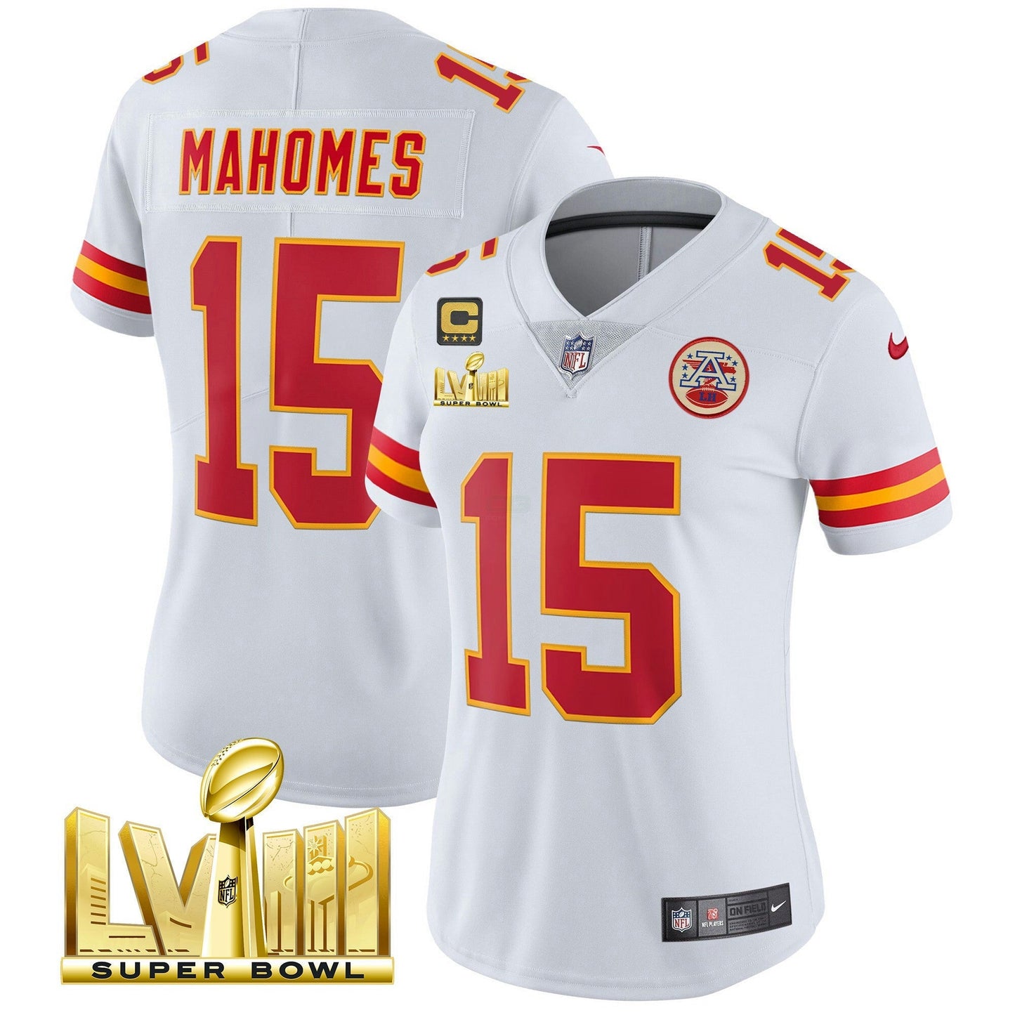 Camisa NFL Kansas City Chiefs Women’s Super Bowl LVIII Dourada Patch Vapor Jersey