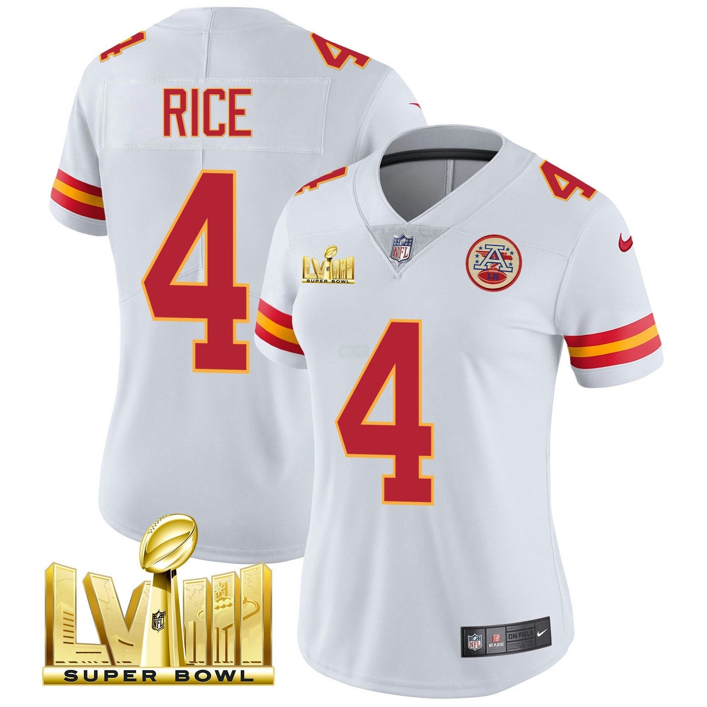 Camisa NFL Kansas City Chiefs Women’s Super Bowl LVIII Dourada Patch Vapor Jersey