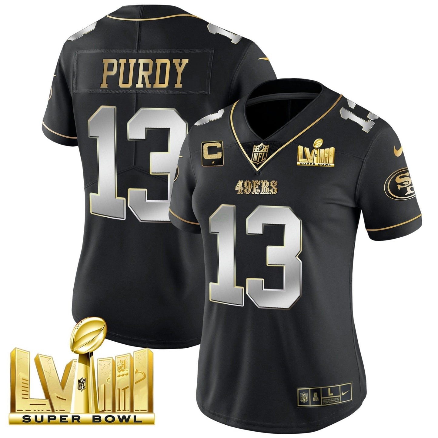 Camisa NFL Women’s Super Bowl LVIII Dourada Patch Vapor Jersey