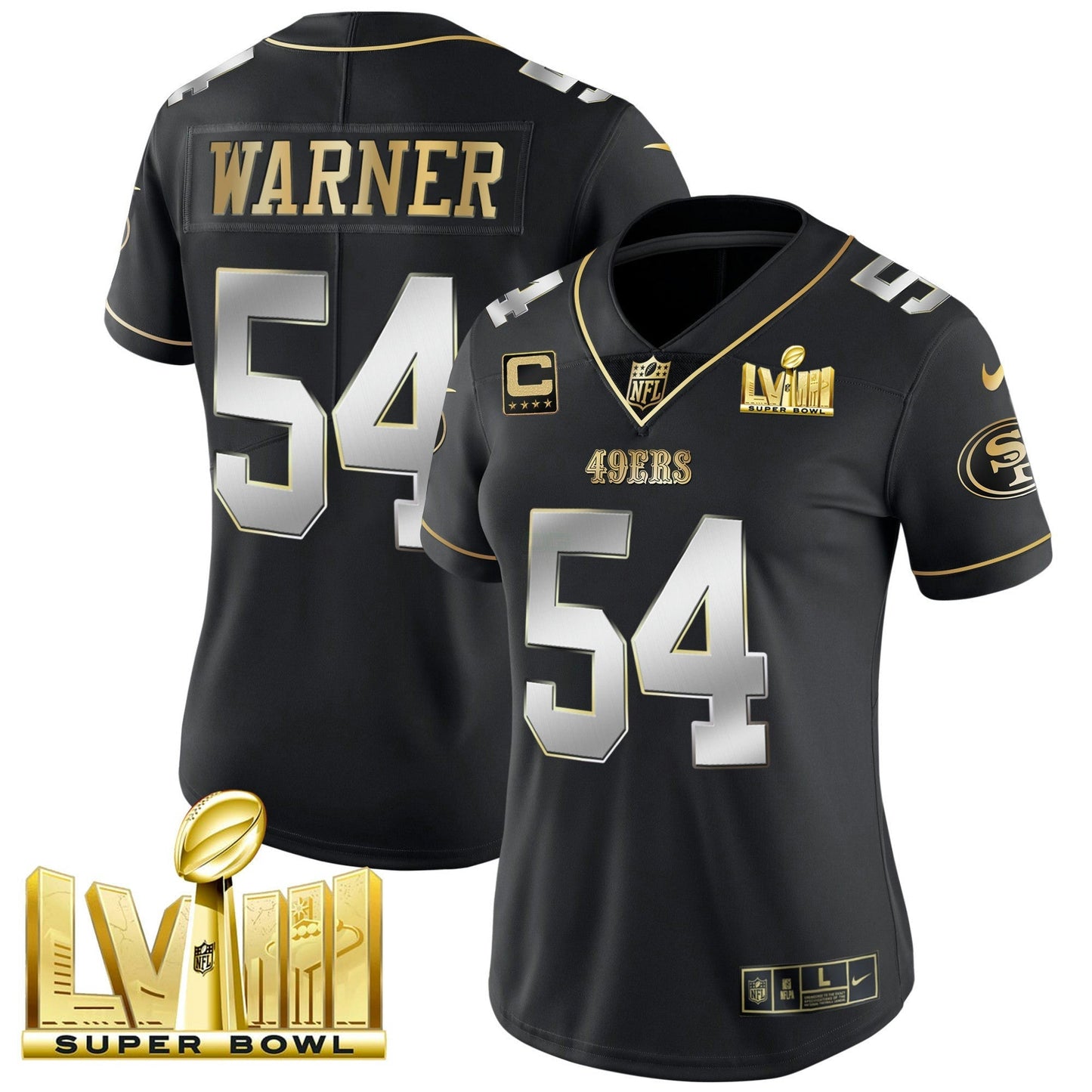 Camisa NFL Women’s Super Bowl LVIII Dourada Patch Vapor Jersey
