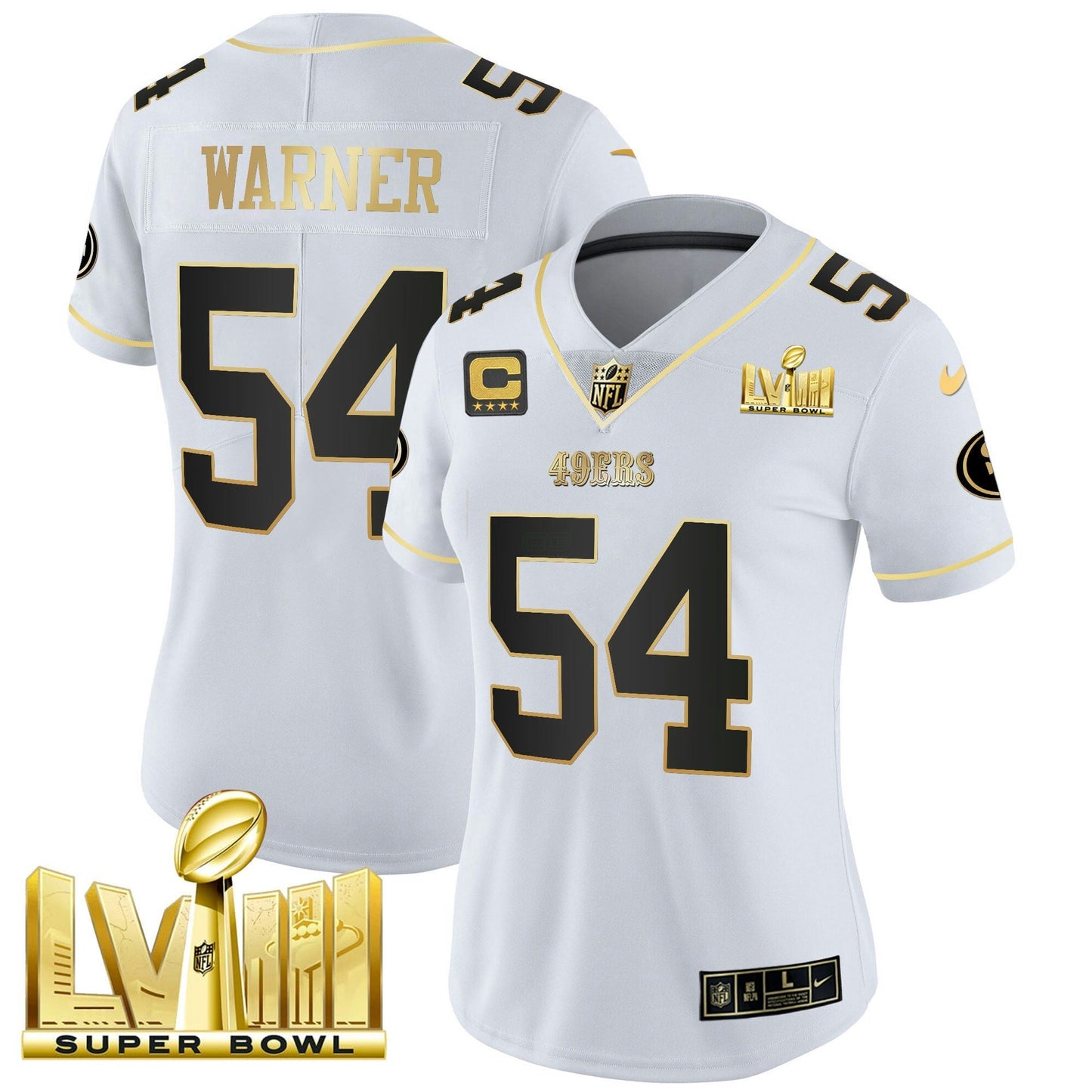 Camisa NFL Women’s Super Bowl LVIII Dourada Patch Vapor Jersey V2