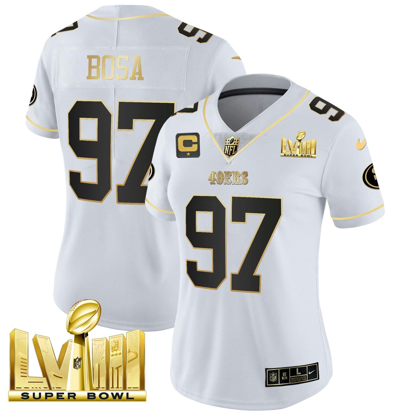 Camisa NFL Women’s Super Bowl LVIII Dourada Patch Vapor Jersey V2