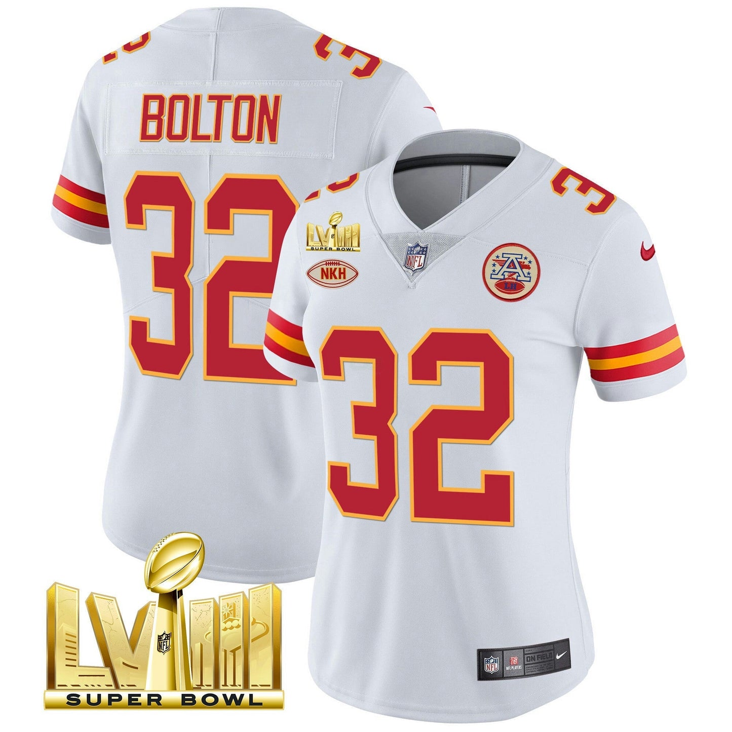 Camisa NFL Kansas City Chiefs Women’s Super Bowl LVIII Dourada Patch Vapor Jersey V2