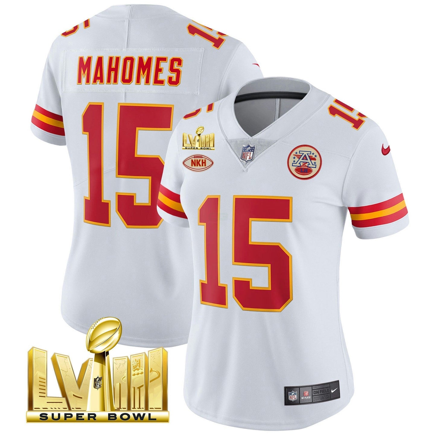 Camisa NFL Kansas City Chiefs Women’s Super Bowl LVIII Dourada Patch Vapor Jersey V2