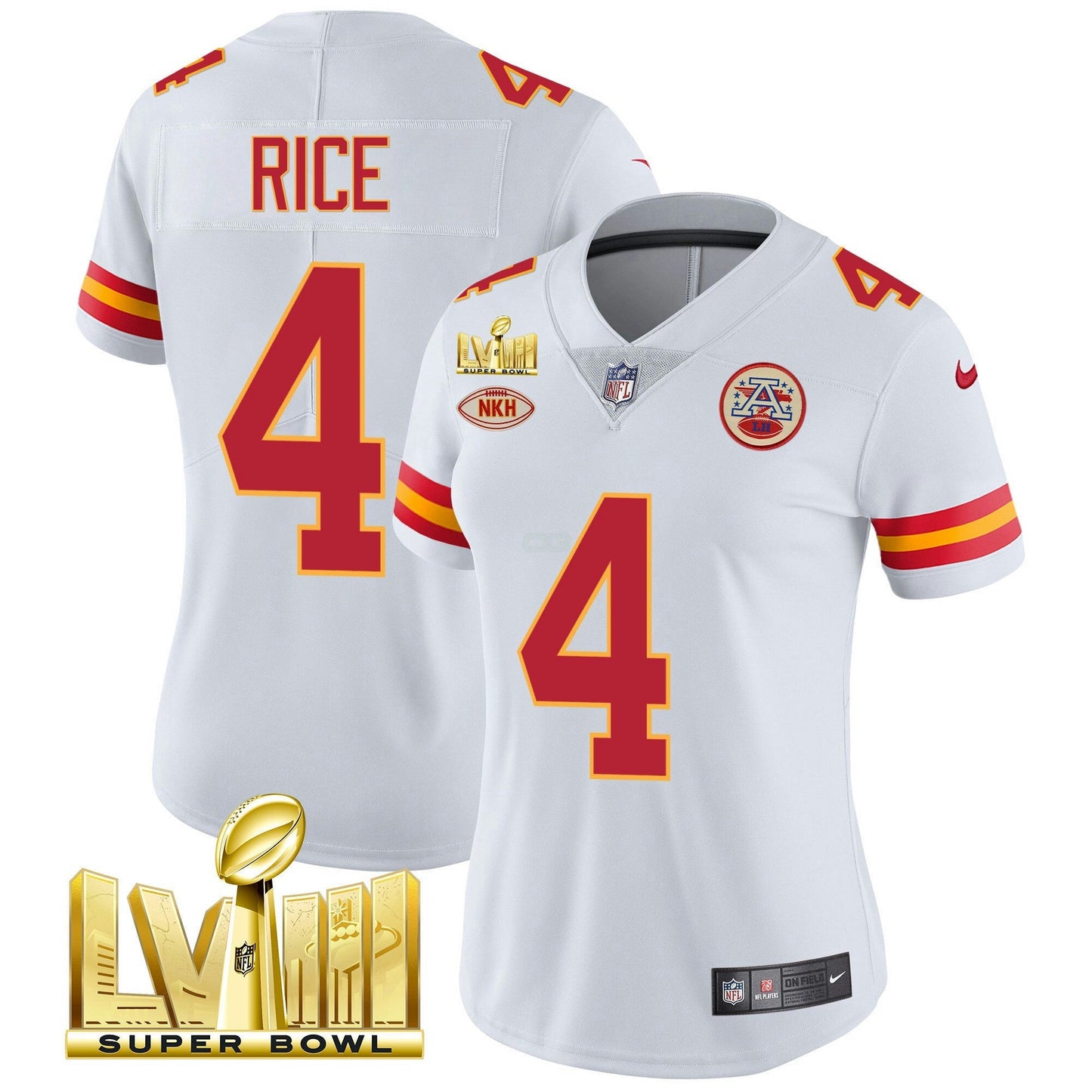 Camisa NFL Kansas City Chiefs Women’s Super Bowl LVIII Dourada Patch Vapor Jersey V2