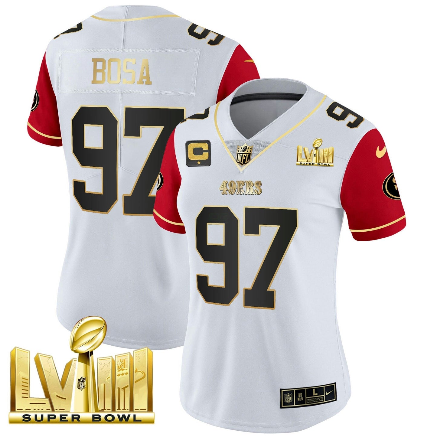Camisa NFL Women’s Super Bowl LVIII Dourada Patch Vapor Jersey V2