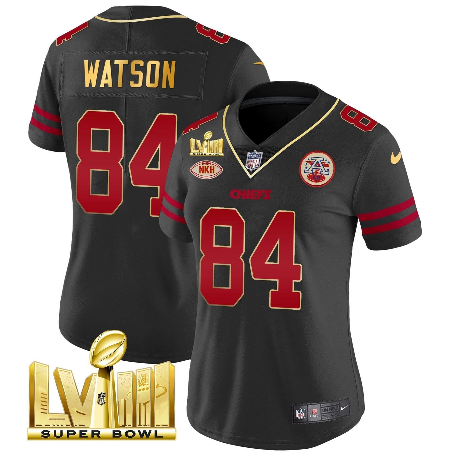 Camisa NFL Kansas City Chiefs Women’s Super Bowl LVIII Dourada Patch Vapor Jersey V2