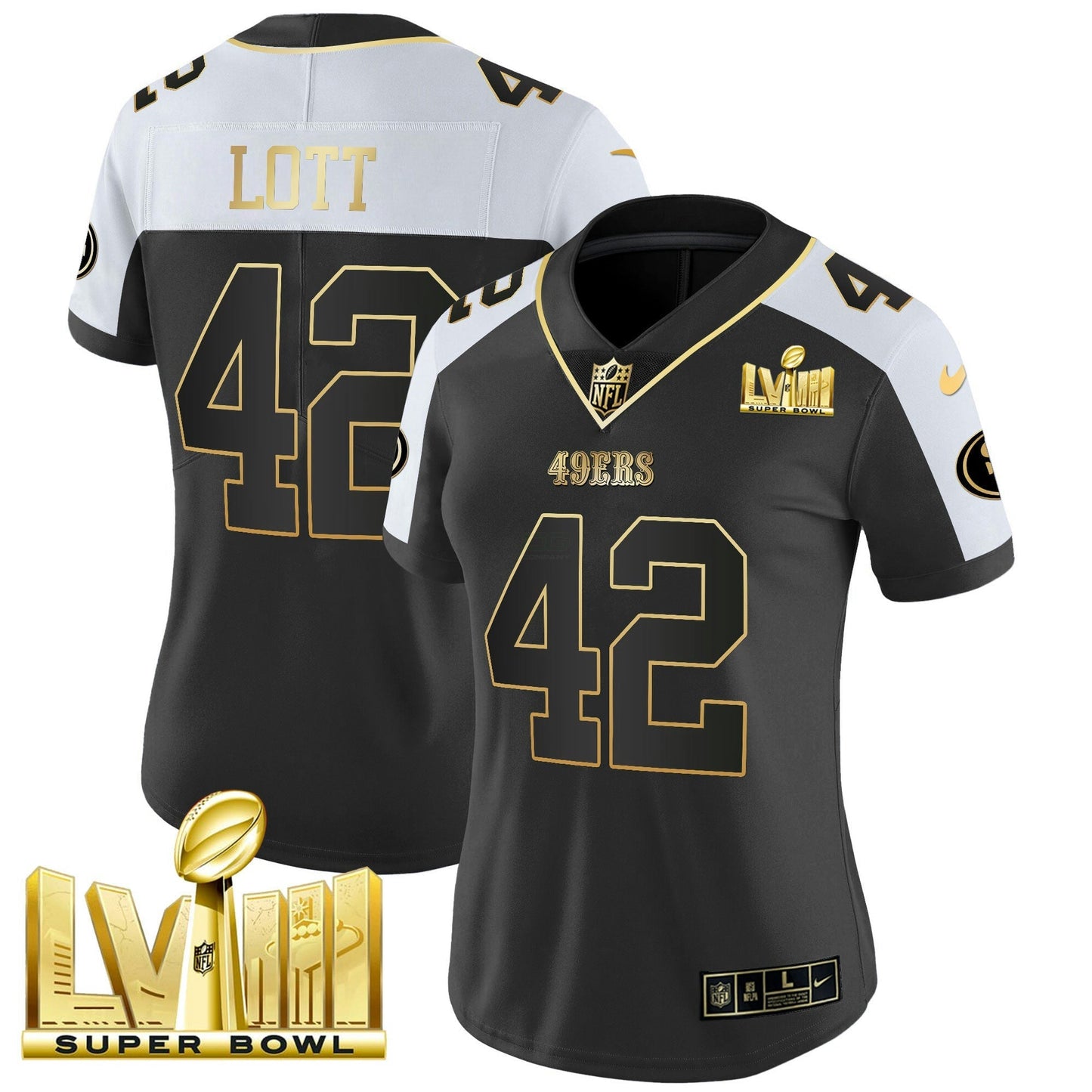 Camisa NFL Women’s Super Bowl LVIII Dourada Patch Vapor Jersey V2