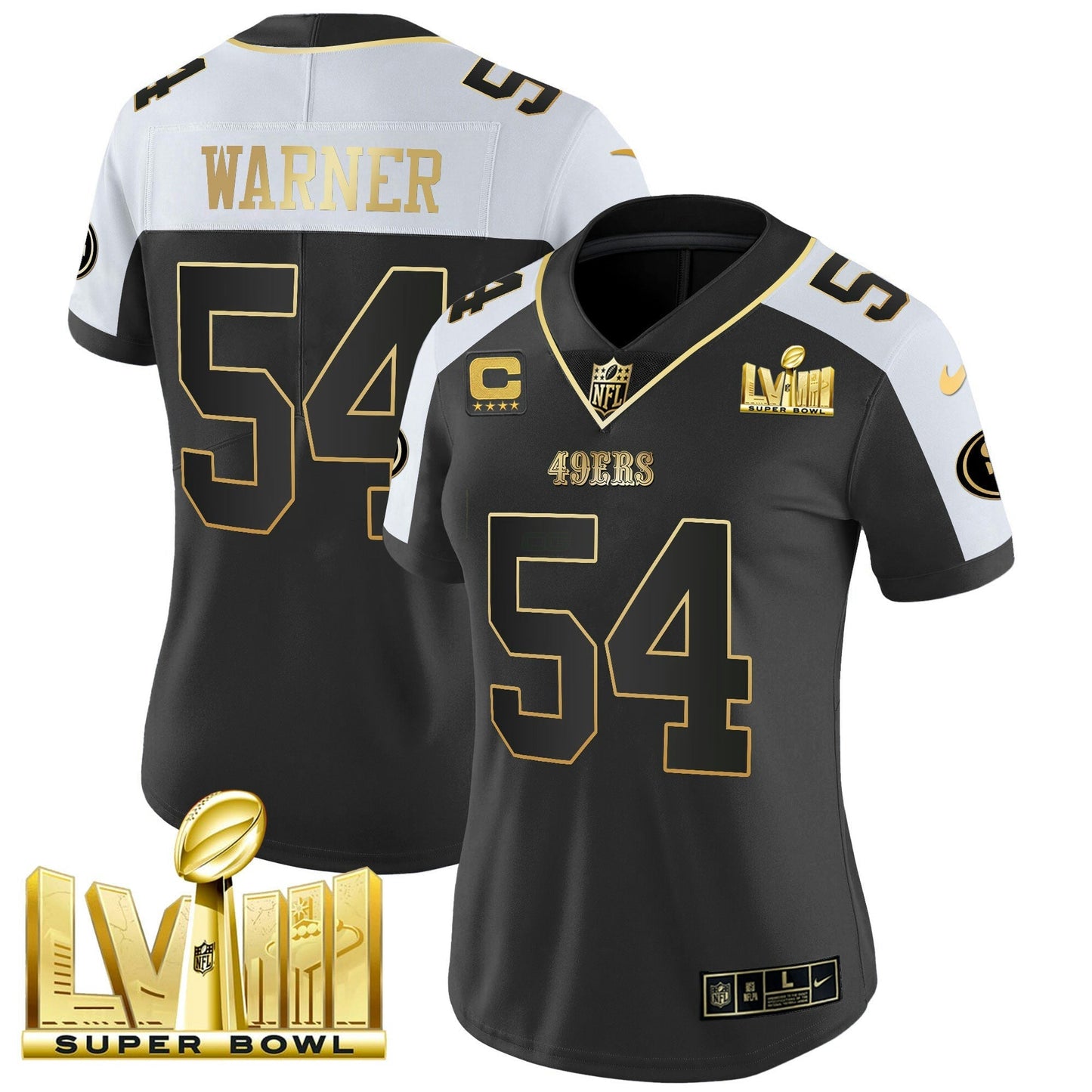 Camisa NFL Women’s Super Bowl LVIII Dourada Patch Vapor Jersey V2