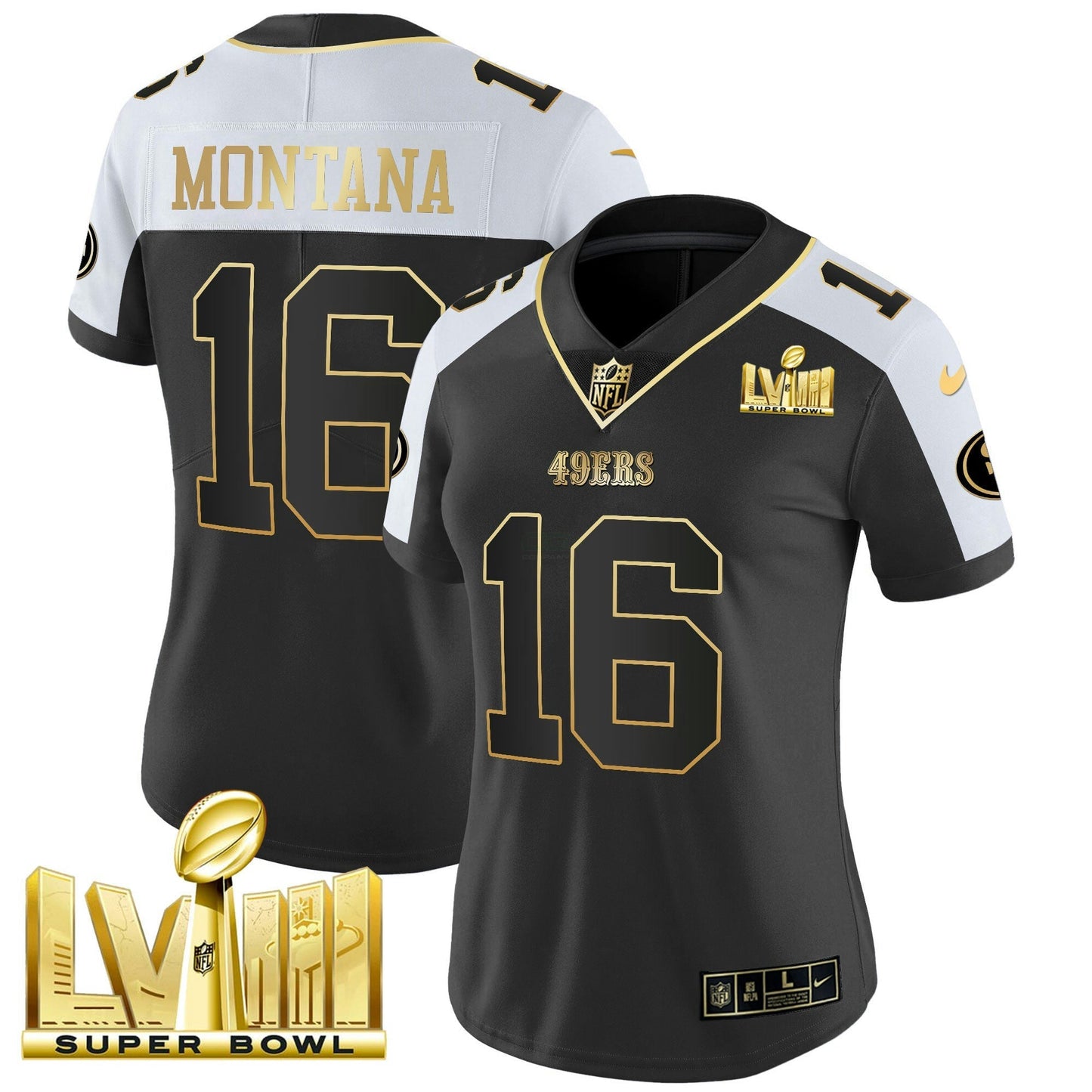 Camisa NFL Women’s Super Bowl LVIII Dourada Patch Vapor Jersey V2